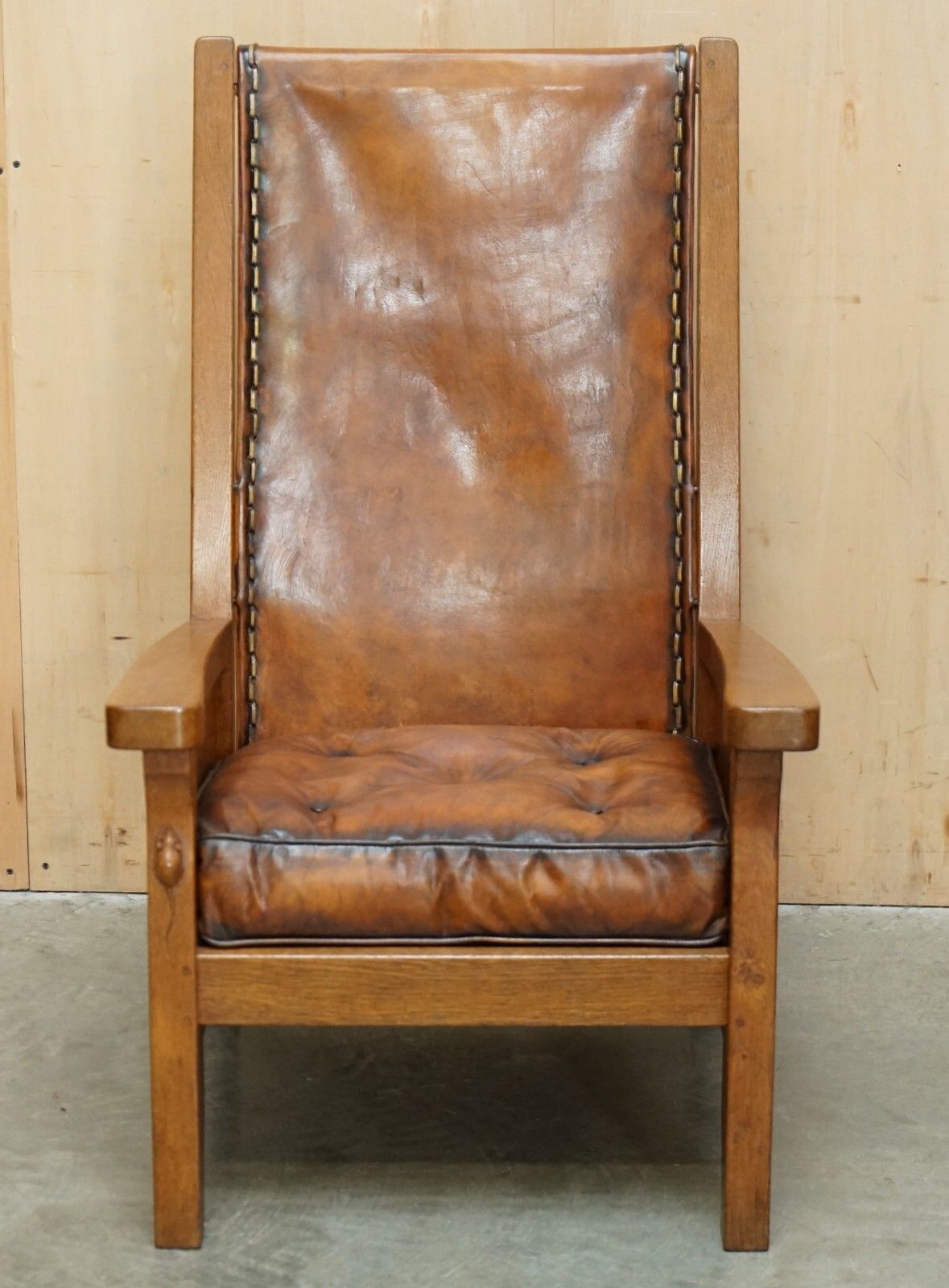 Pair Of 1940'S Robert Mouseman Thompson Brown Leather Chesterfield Armchairs photo Furniture