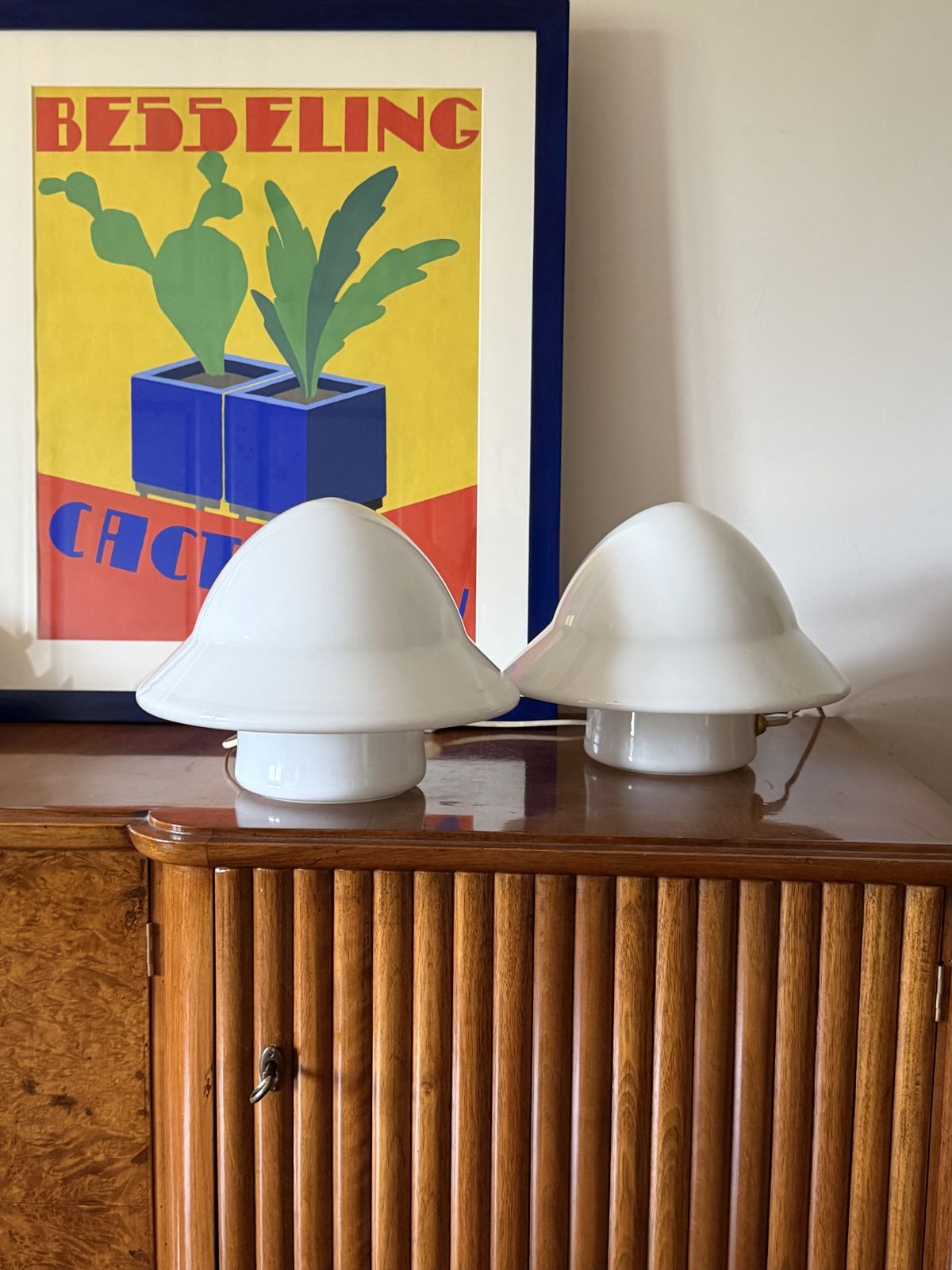 Space Age Set Of 2 Opaline Glass Table Lamps, Italy 1970s photo furniture