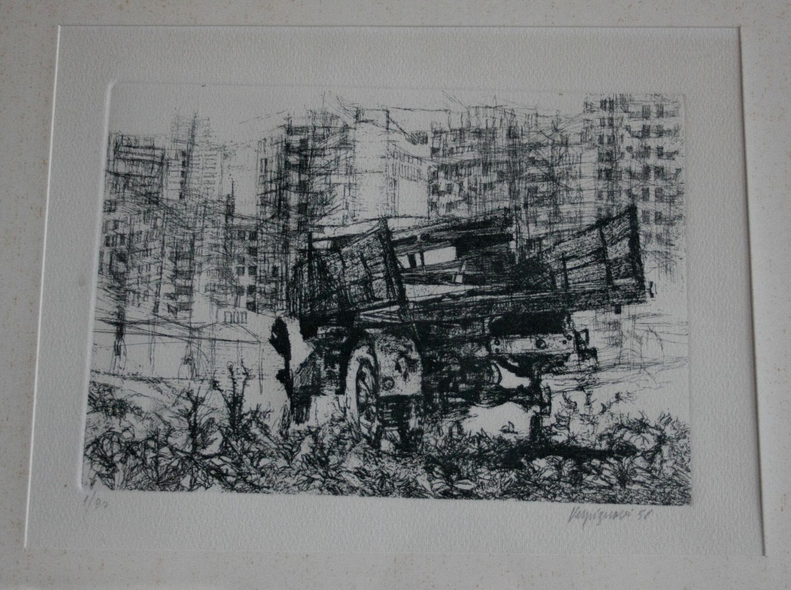 Renzo Vespignani, Italian (1924   2001)   Truck In The Suburbs, Year: 1956, Etching, Signed And Numbered In Pencil