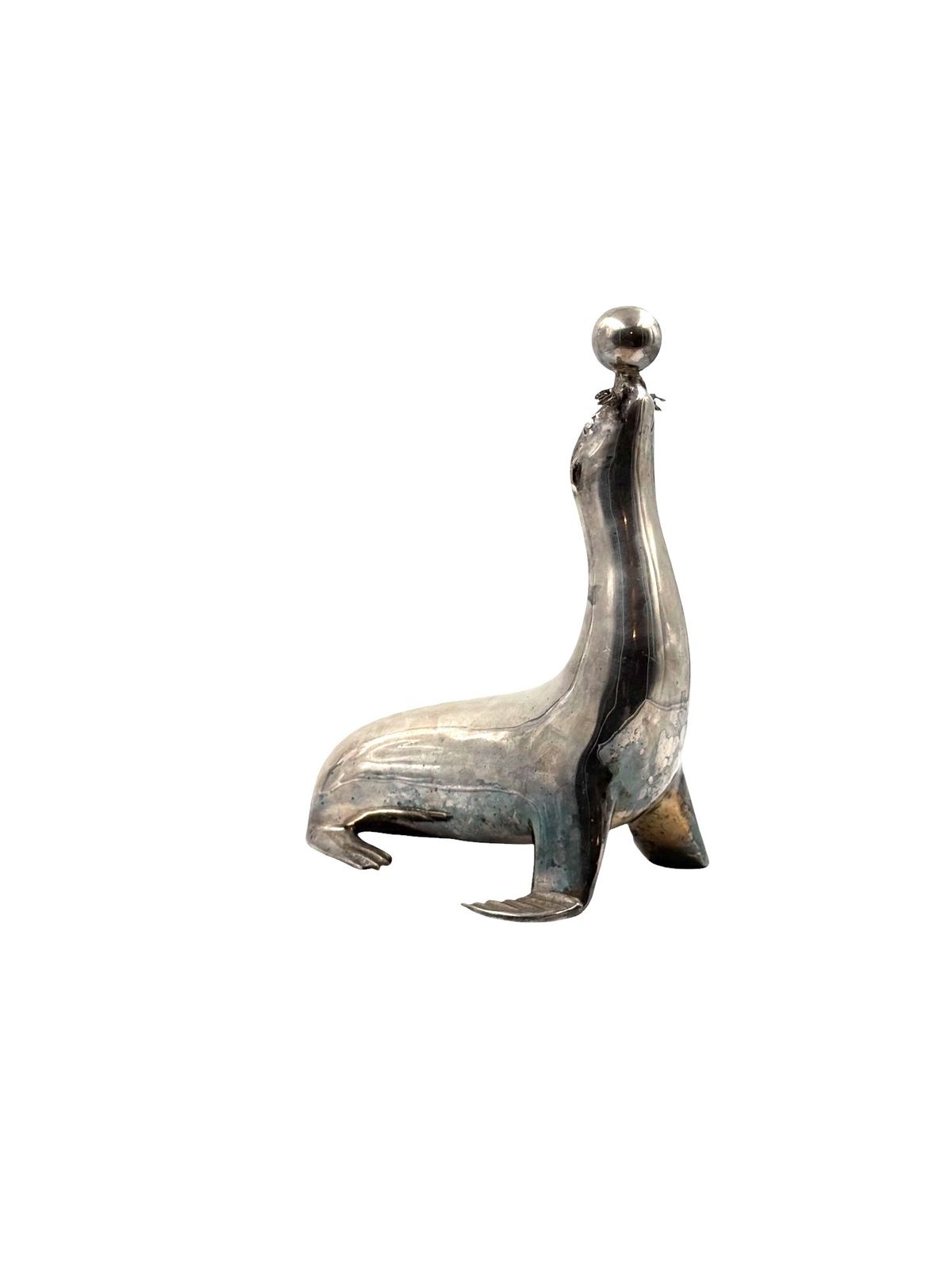 Art Deco Silverplated Brass Seal Sculpture, France 1940s photo Art