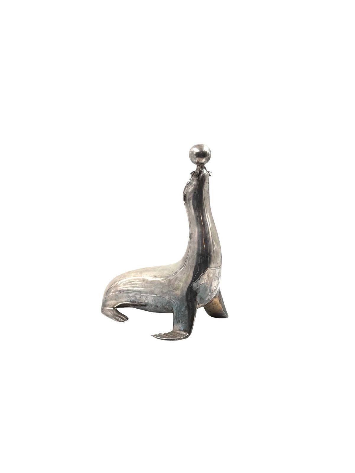 Art Deco Silverplated Brass Seal Sculpture, France 1940s photo vintage