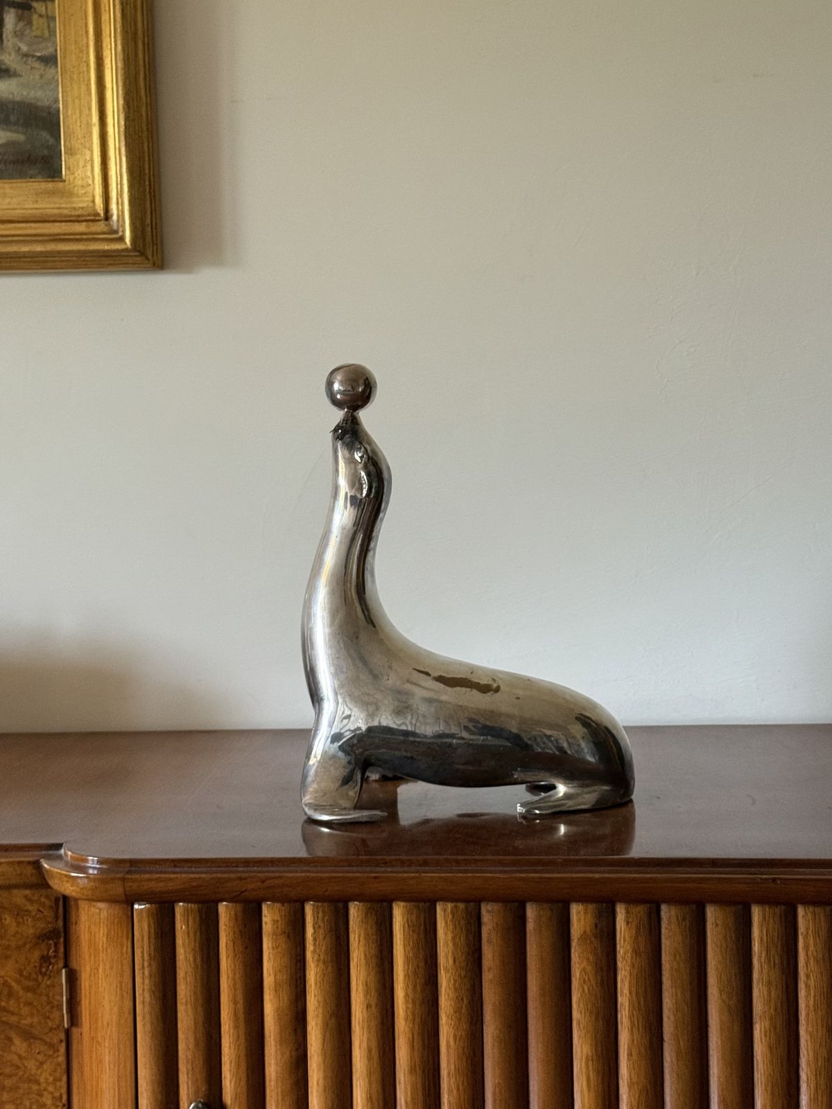 photo vintage Art Deco Silverplated Brass Seal Sculpture, France 1940s