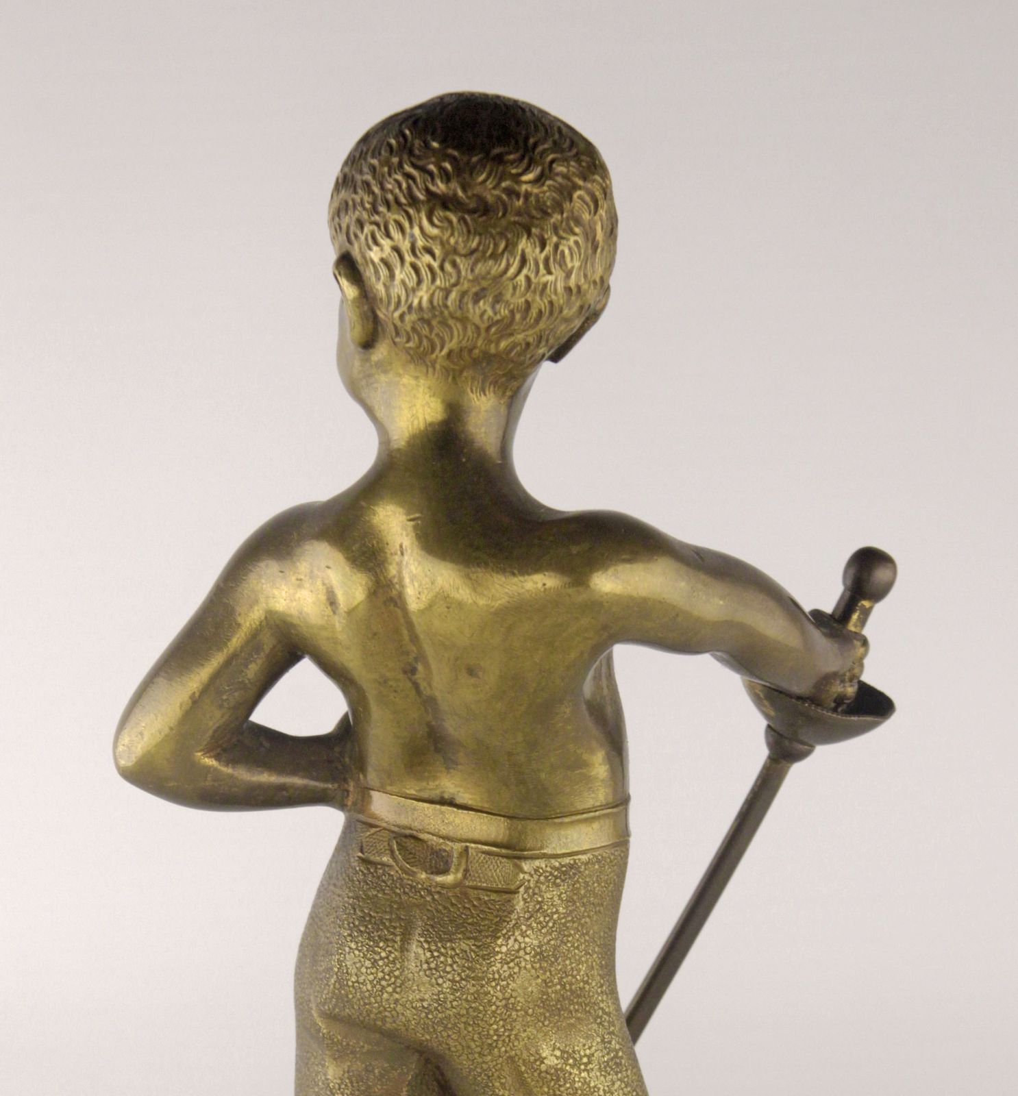 Late 19th Century French Bronze Sculpture Of A Boy With A Sword By Louis Kley photo vintage