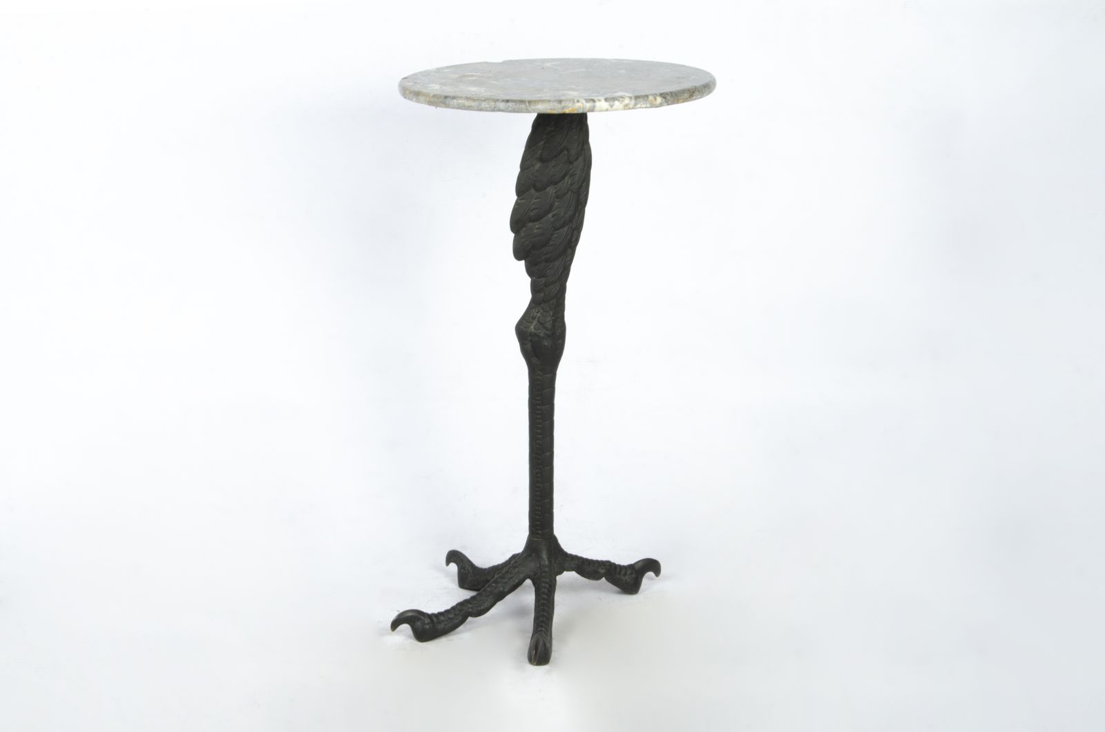 Early 20th Century Art Nouveau French Black Patinated Bronze And Marble Circular Ostrich Leg Shaped Side Table