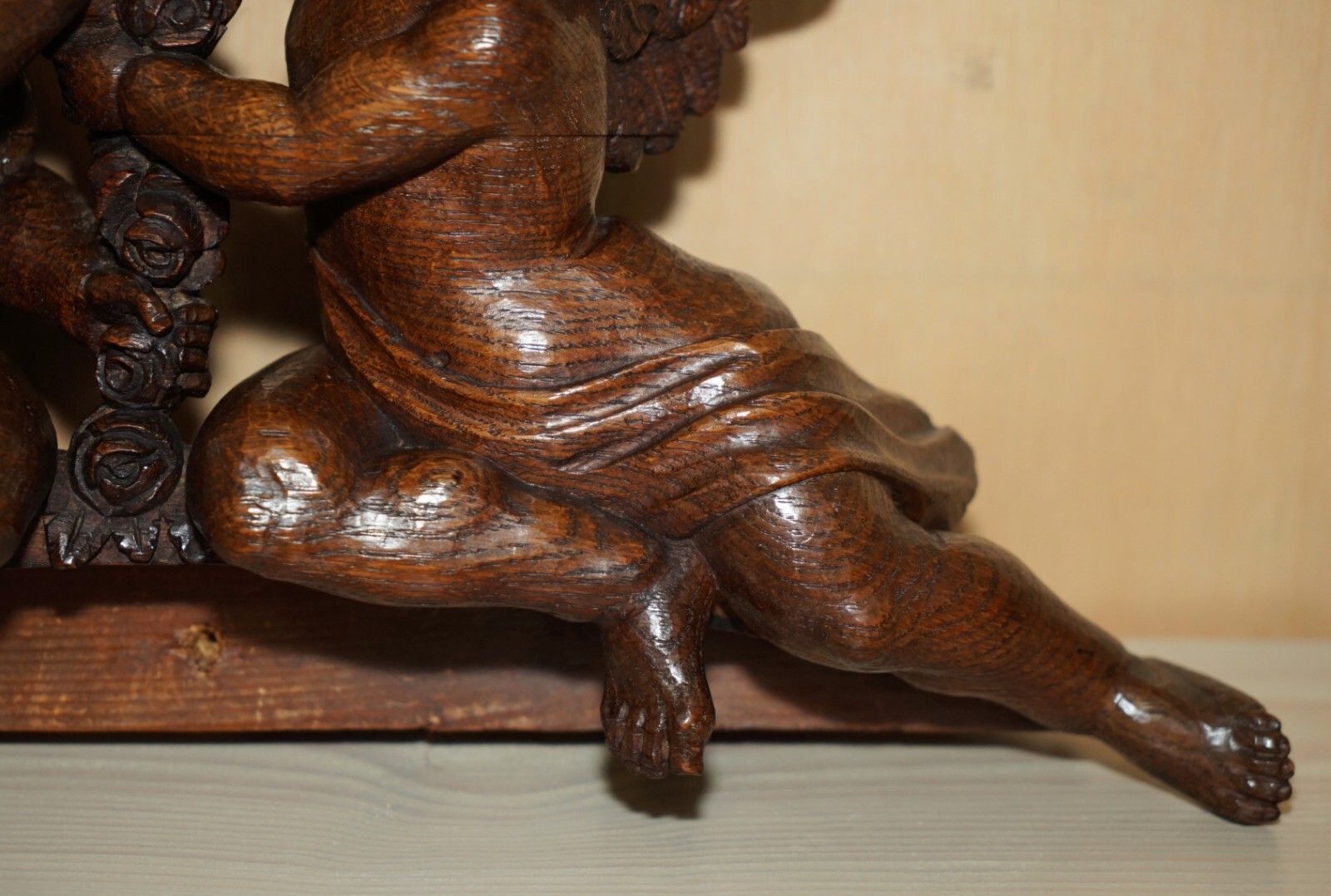 photo for sale Important 17th Century Circa 1680 Oak Carved Surmount Of Cherub Angels &Amp; Flowers