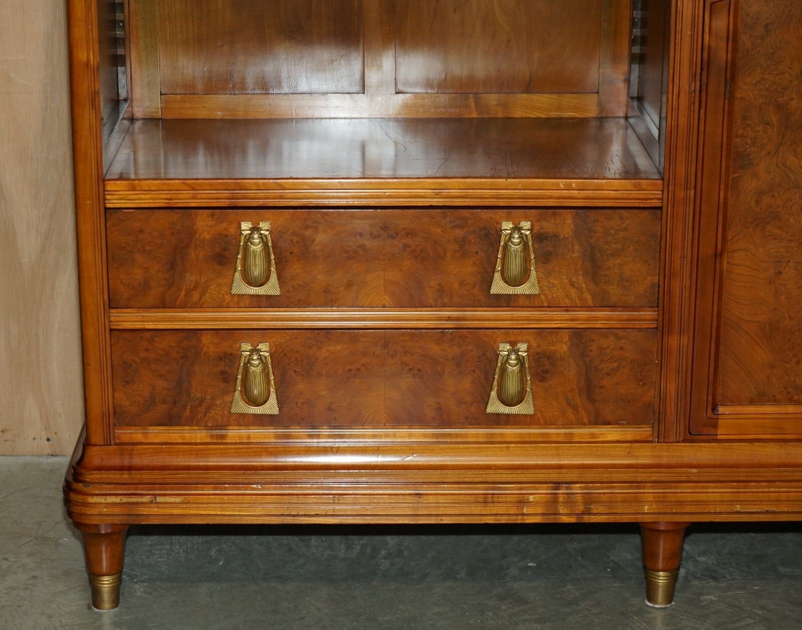 French Leon Jallot Art Nouveau Burr Walnut Bookcase Chest Of Drawers Part Suite photo buy