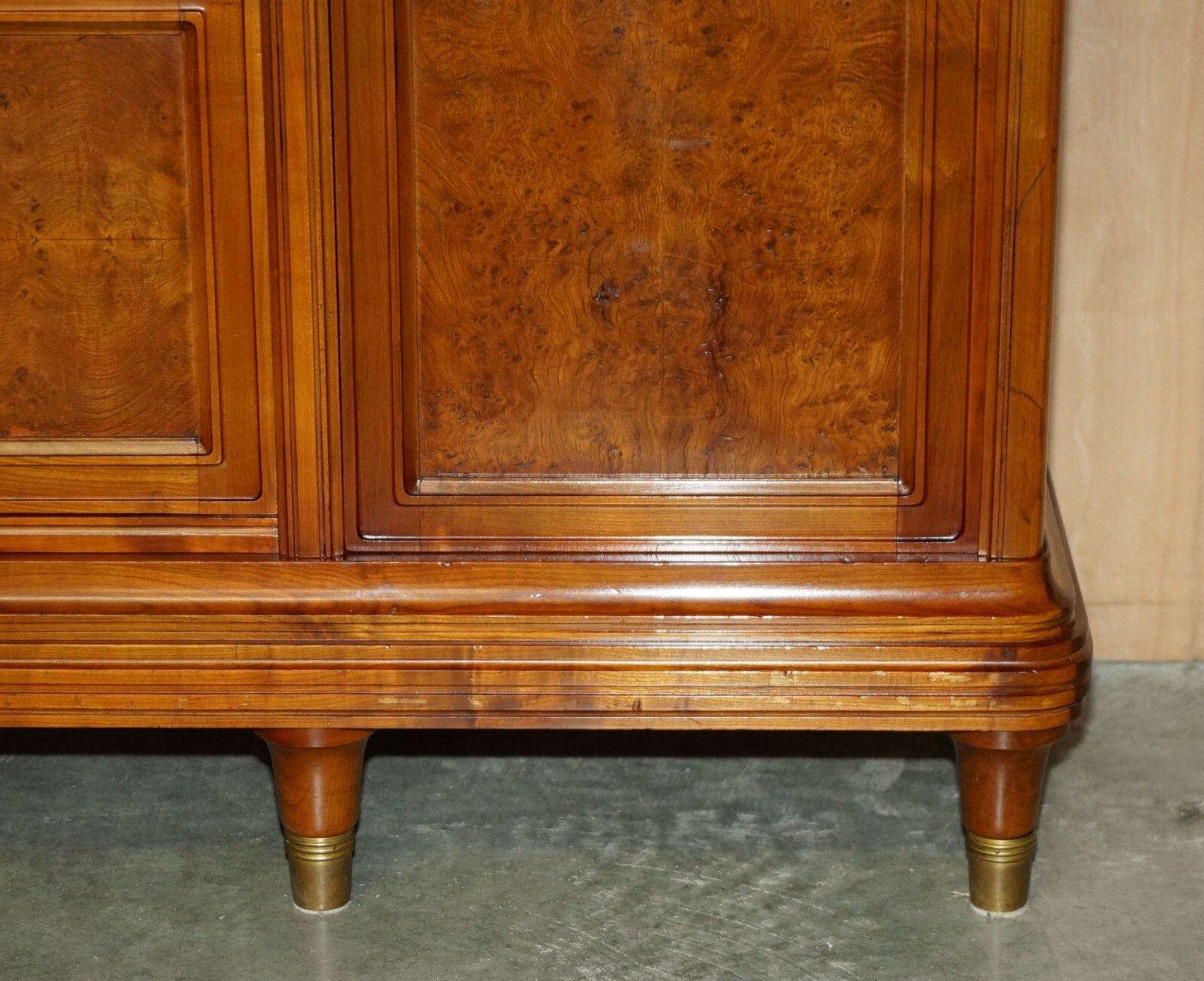 photo vinterior French Leon Jallot Art Nouveau Burr Walnut Bookcase Cabinet Cupboards Part Suite