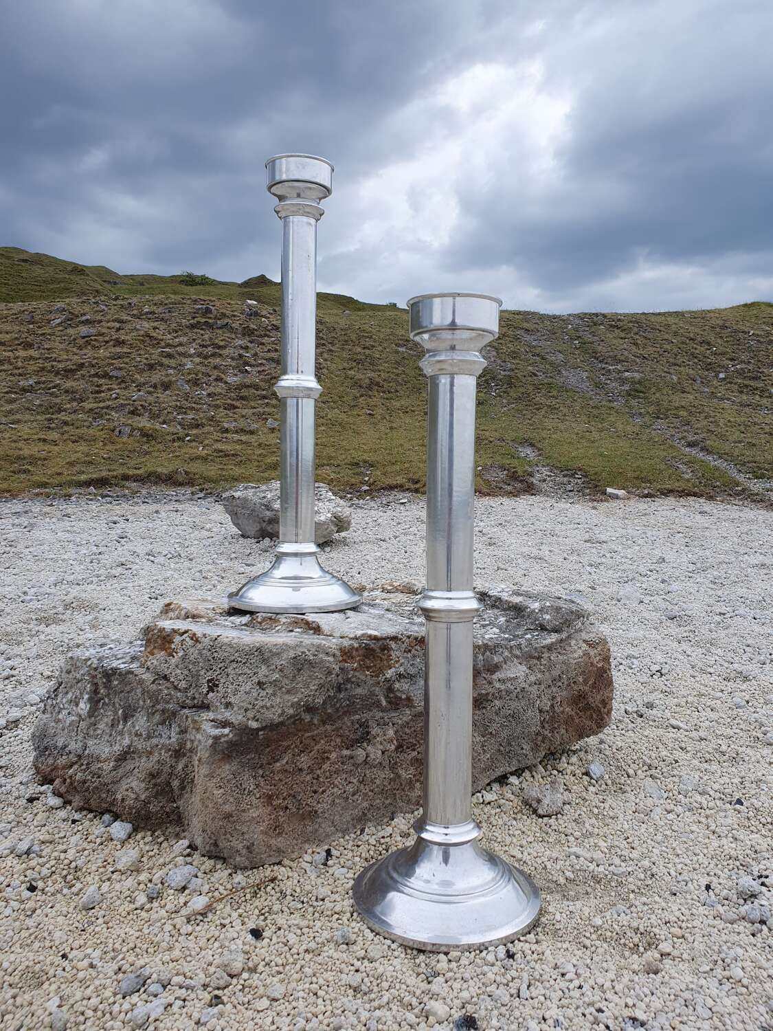 A Large Pair Of Contemporary Cast Aluminium Altar Candlesticks photo 120.0