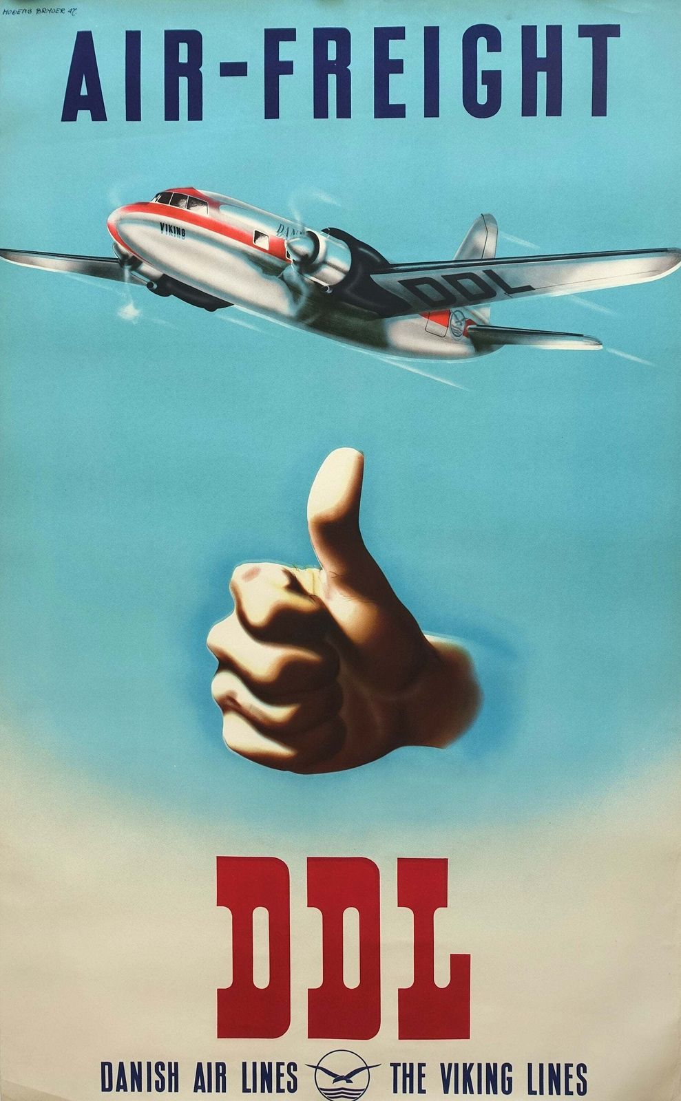 1947 Danish Air Lines Ddl Door Mogens Bryder – Vintage Poster