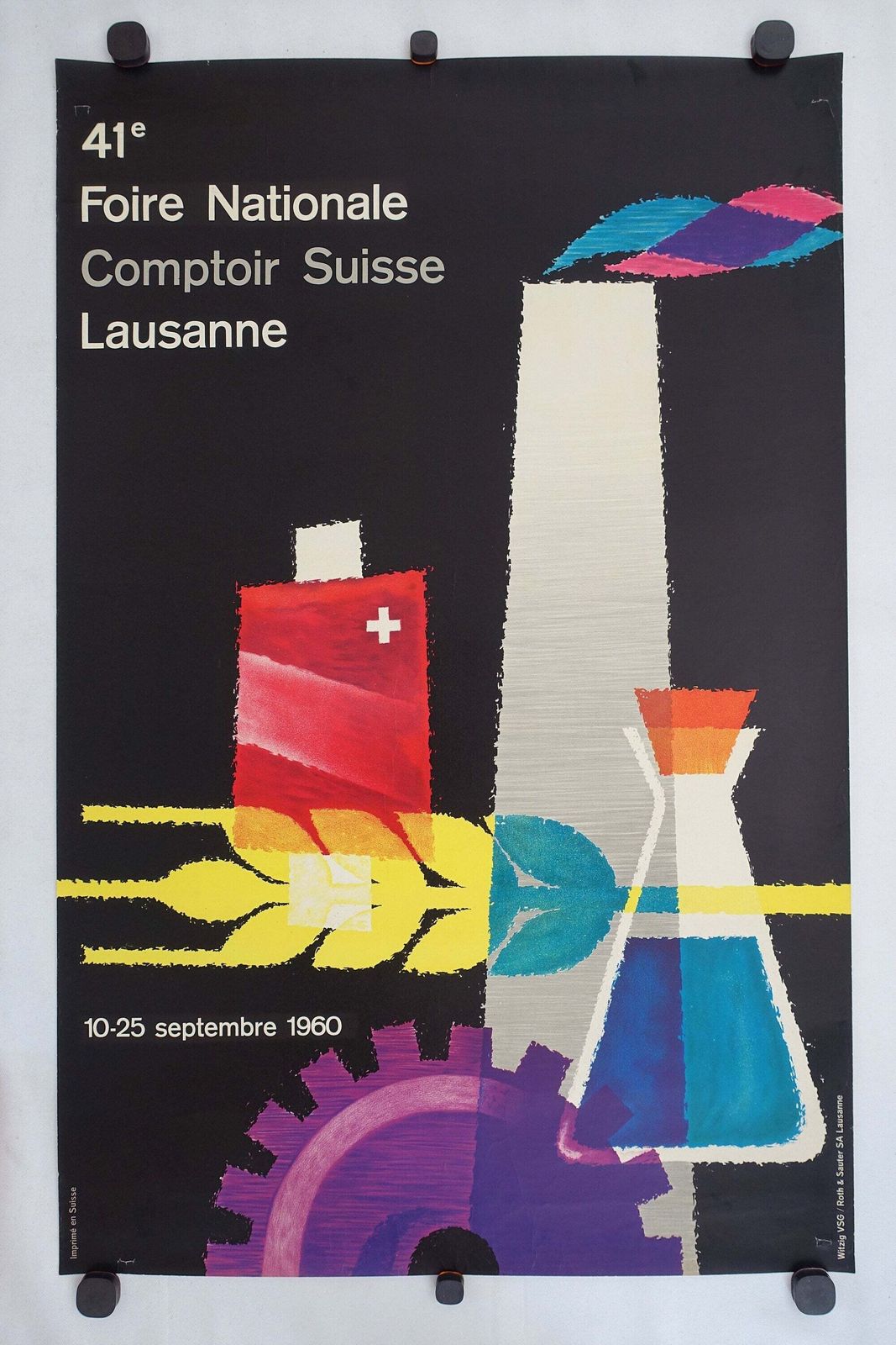 1960 Swiss Bakery Fair 41e Foire Nationale Comptoir Lausanne   Original Vintage Poster photo furniture