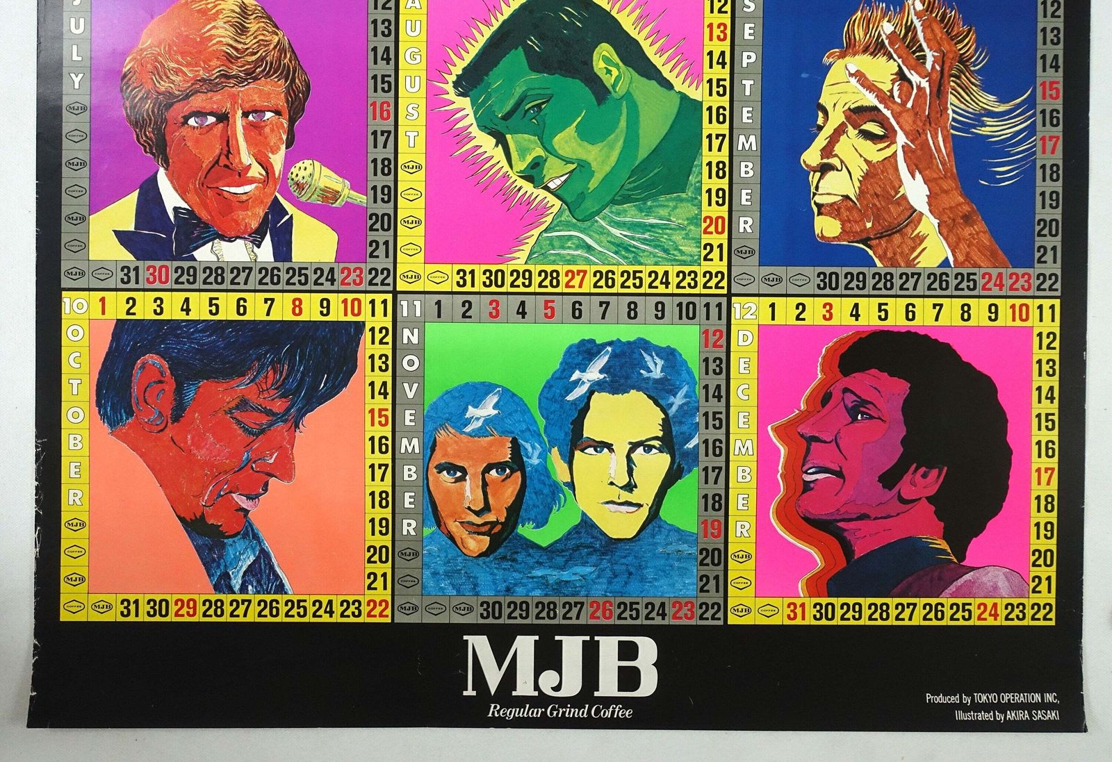 1972 Coffee Celebrities Calendar Feat. Elvis Presley, Steve Mcqueen, Sidney Poitier And More   Original Vintage Poster photo 112.0