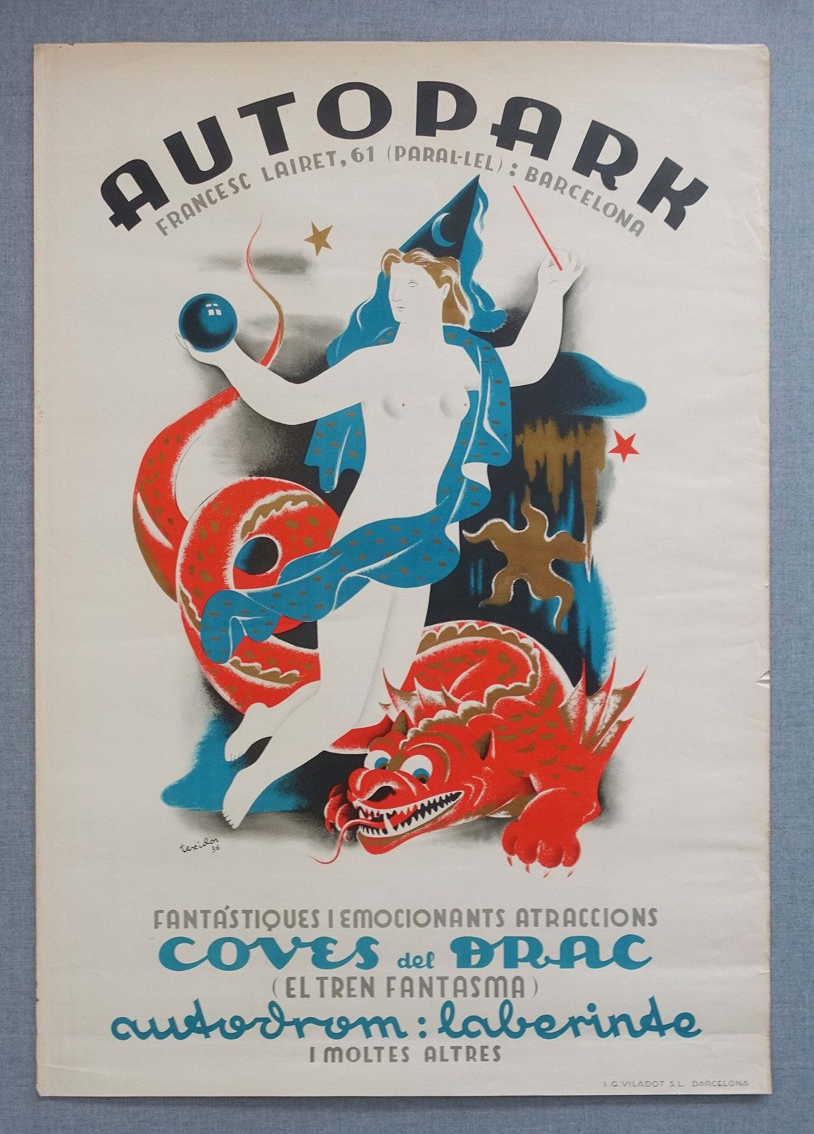 1936 Autopark Pretpark Barcelona – Vintage Poster photo furniture