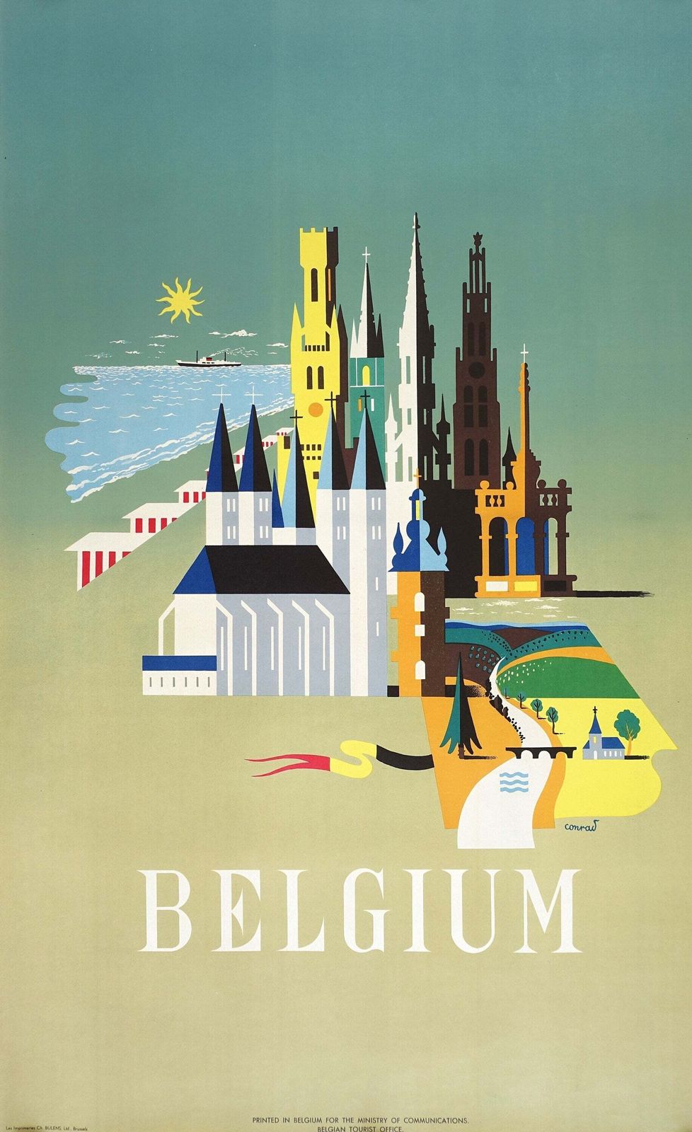 Belgische Reisposter Uit 1950 Door Conrad – Vintage Poster