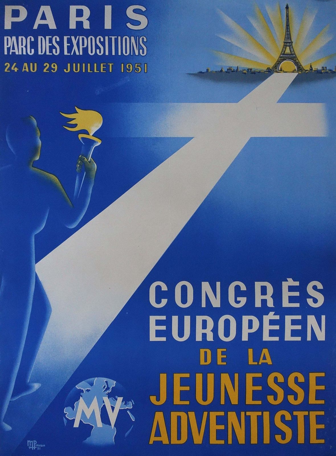 1951 Paris European Youth Congress   Original Vintage Poster