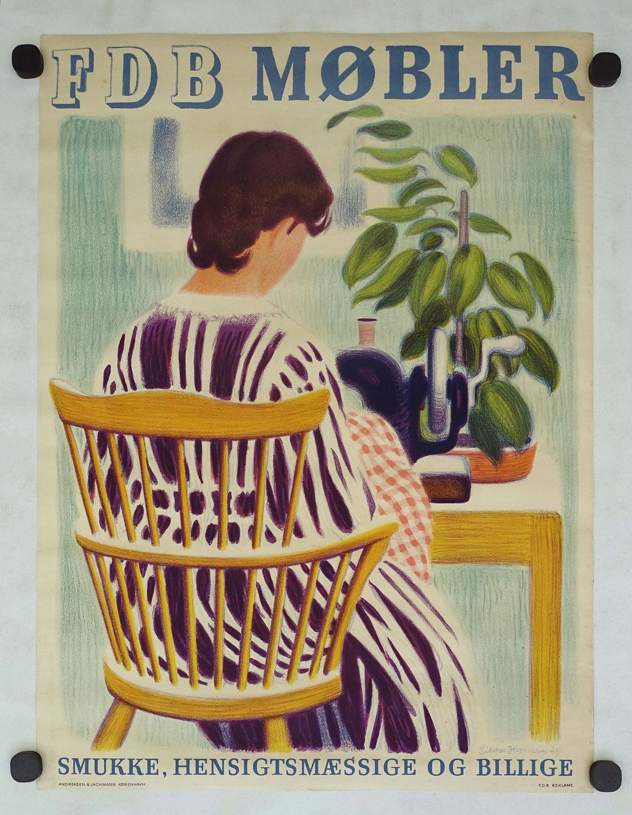 1949 Danish Design Chair For Fdb   Original Vintage Poster photo furniture