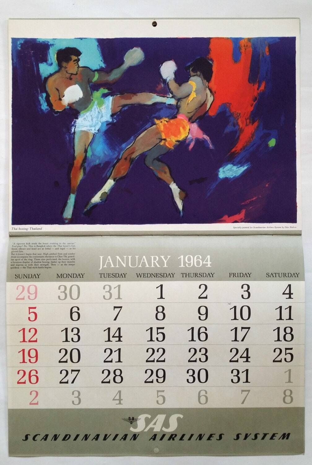 1964 Sas Airlines Calendar By Otto Nielsen   Original Vintage Calendar