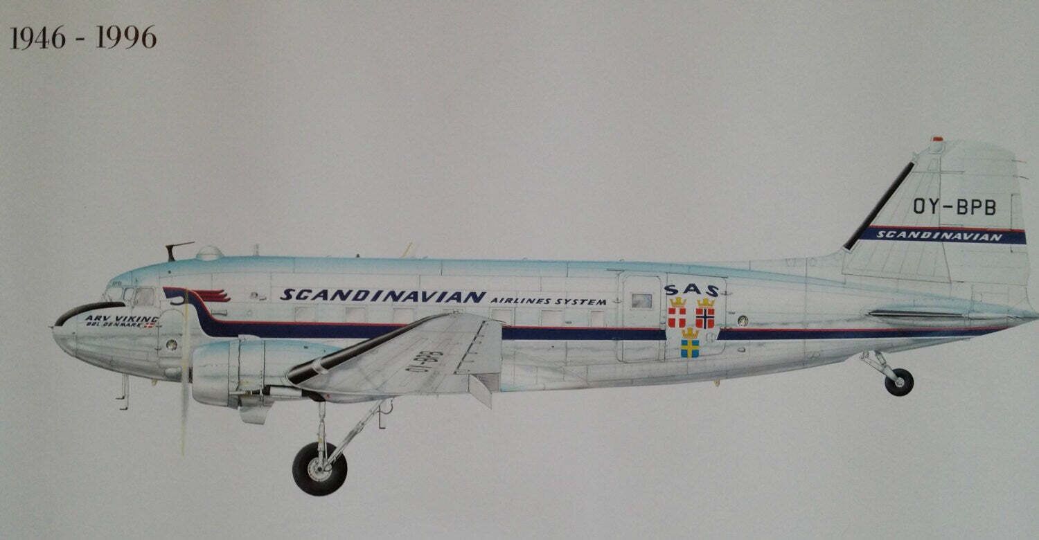 1990s Scandinaivan Airlines 50th Anniversary   Original Vintage Poster photo Art