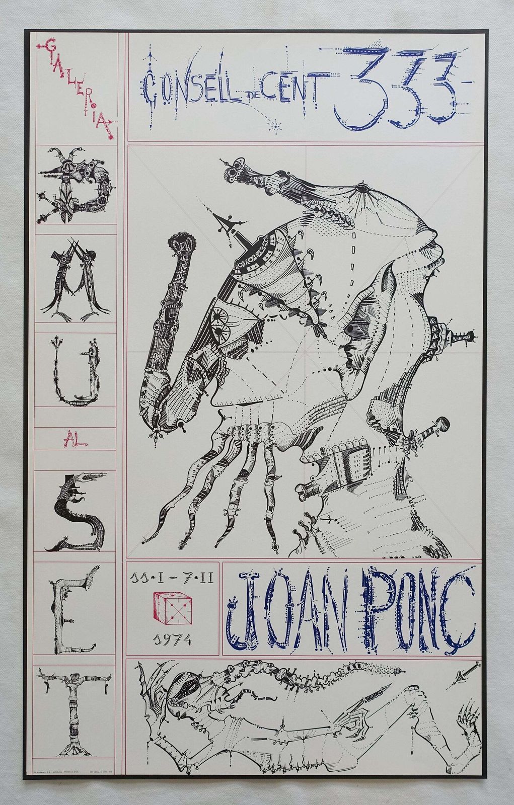 1974 Joan Ponc At Galeria Consell De Cent 333 Art Exhibition Poster   Original Vintage Poster photo furniture