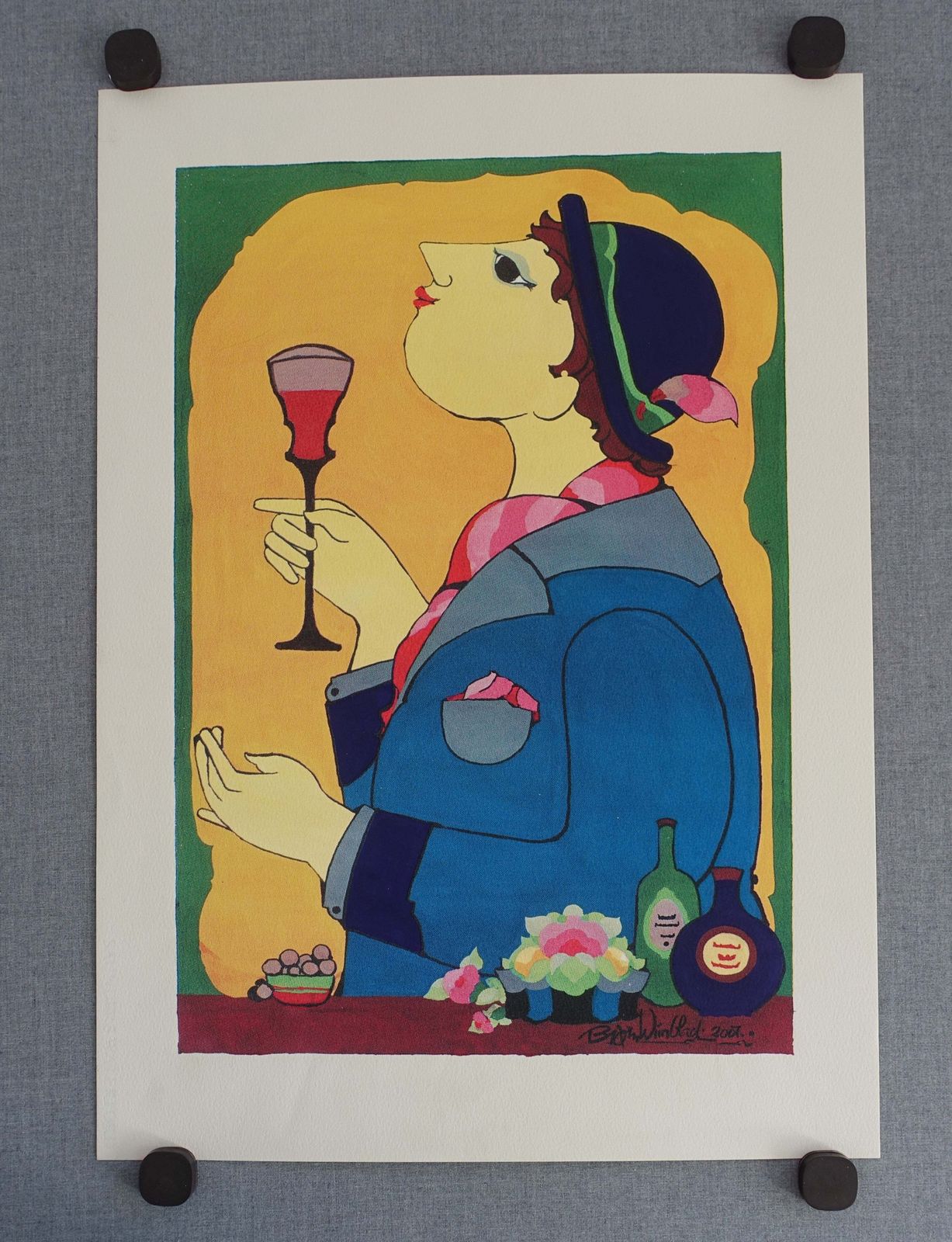 2007 Wiinblad Wine Drinking Lady I   Original Vintage Poster photo furniture