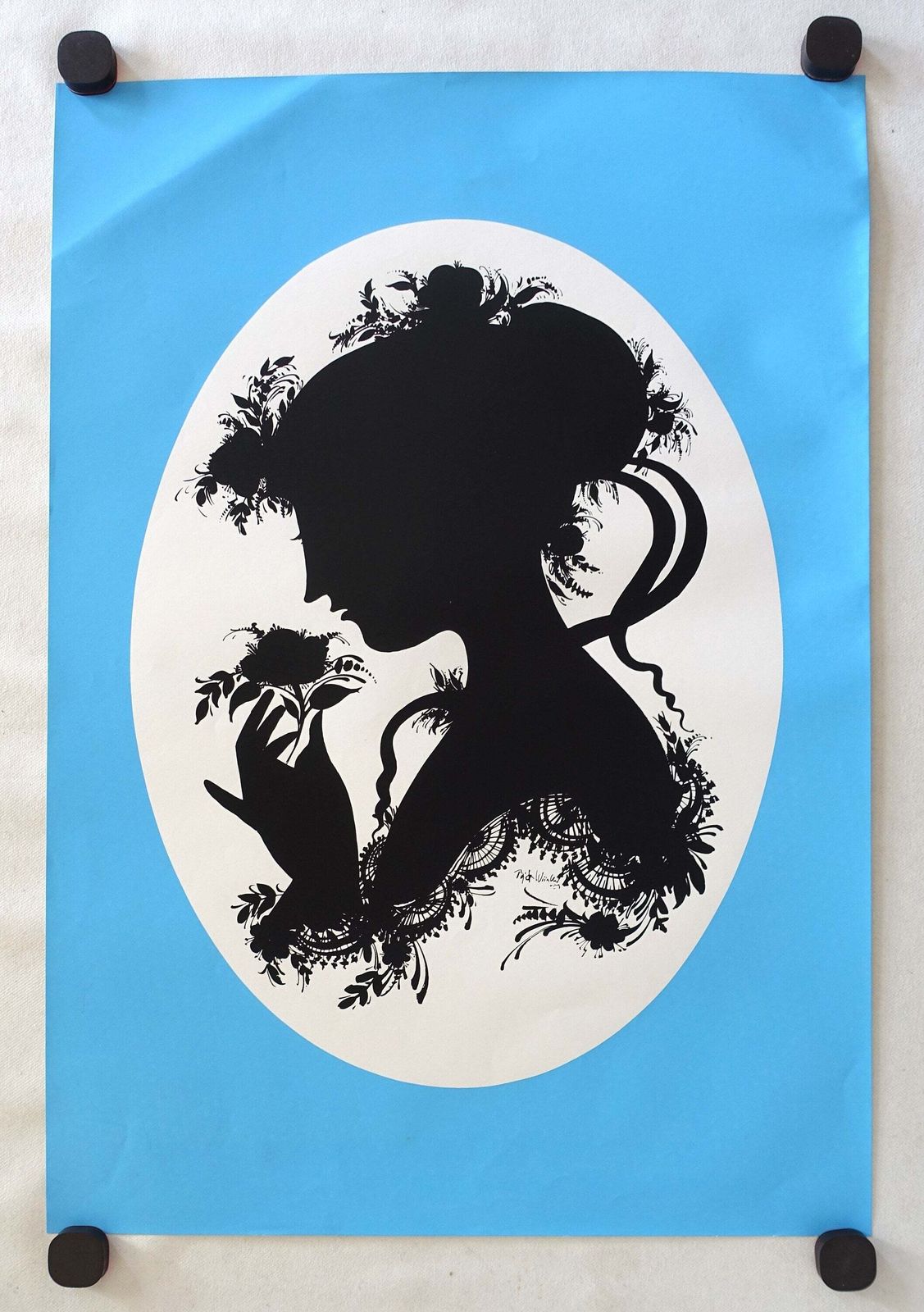 1959 Wiinblad's "Lady Of The Camellias" (Blue Version)   Original Vintage Poster photo furniture