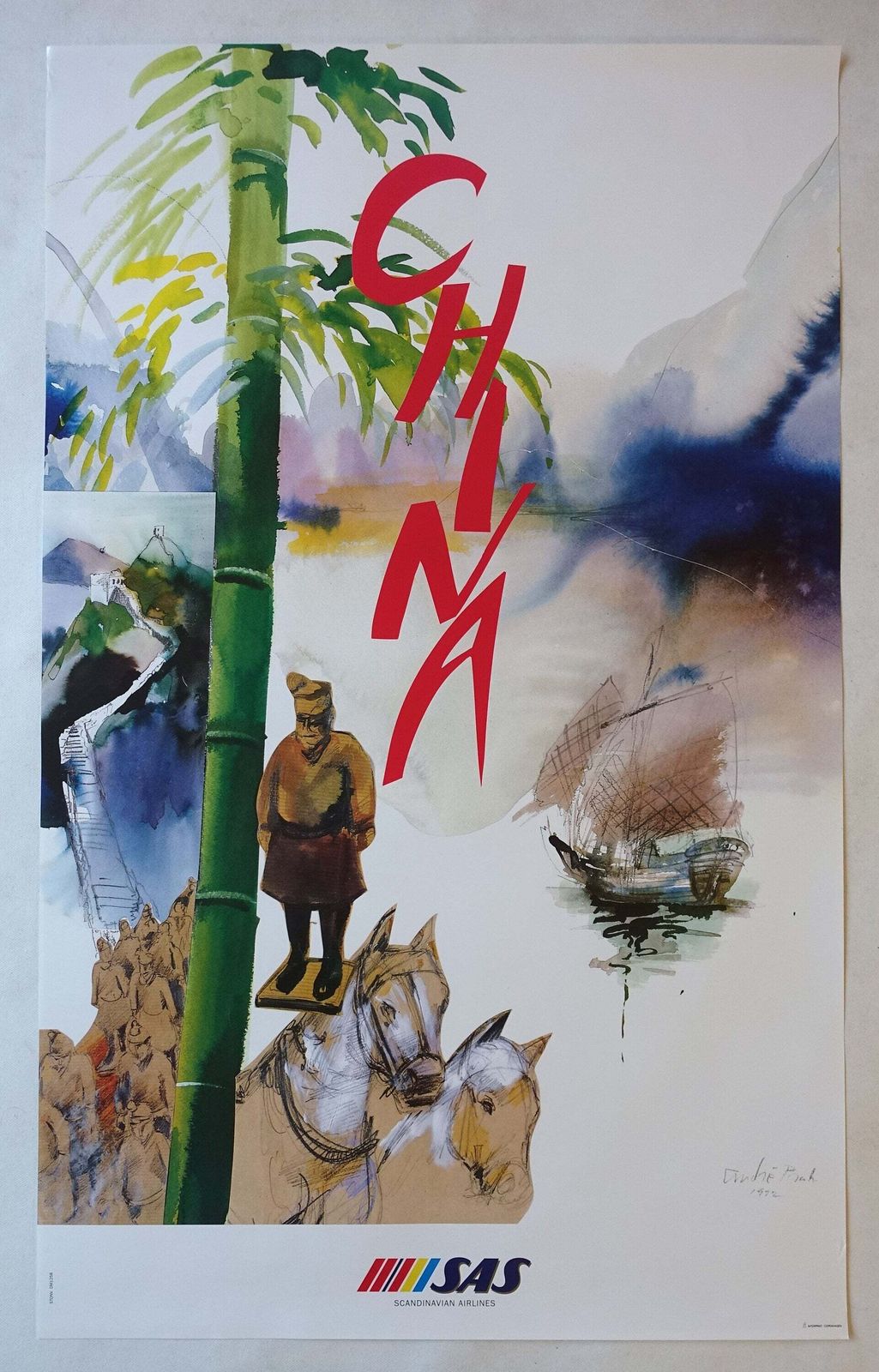 1992 China Travel Poster By Sas   Original Vintage Poster photo furniture