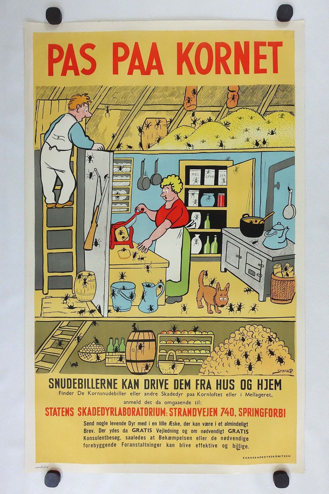 1940s Anti Pest Campaign Poster By Storm P II   Original Vintage Poster photo furniture