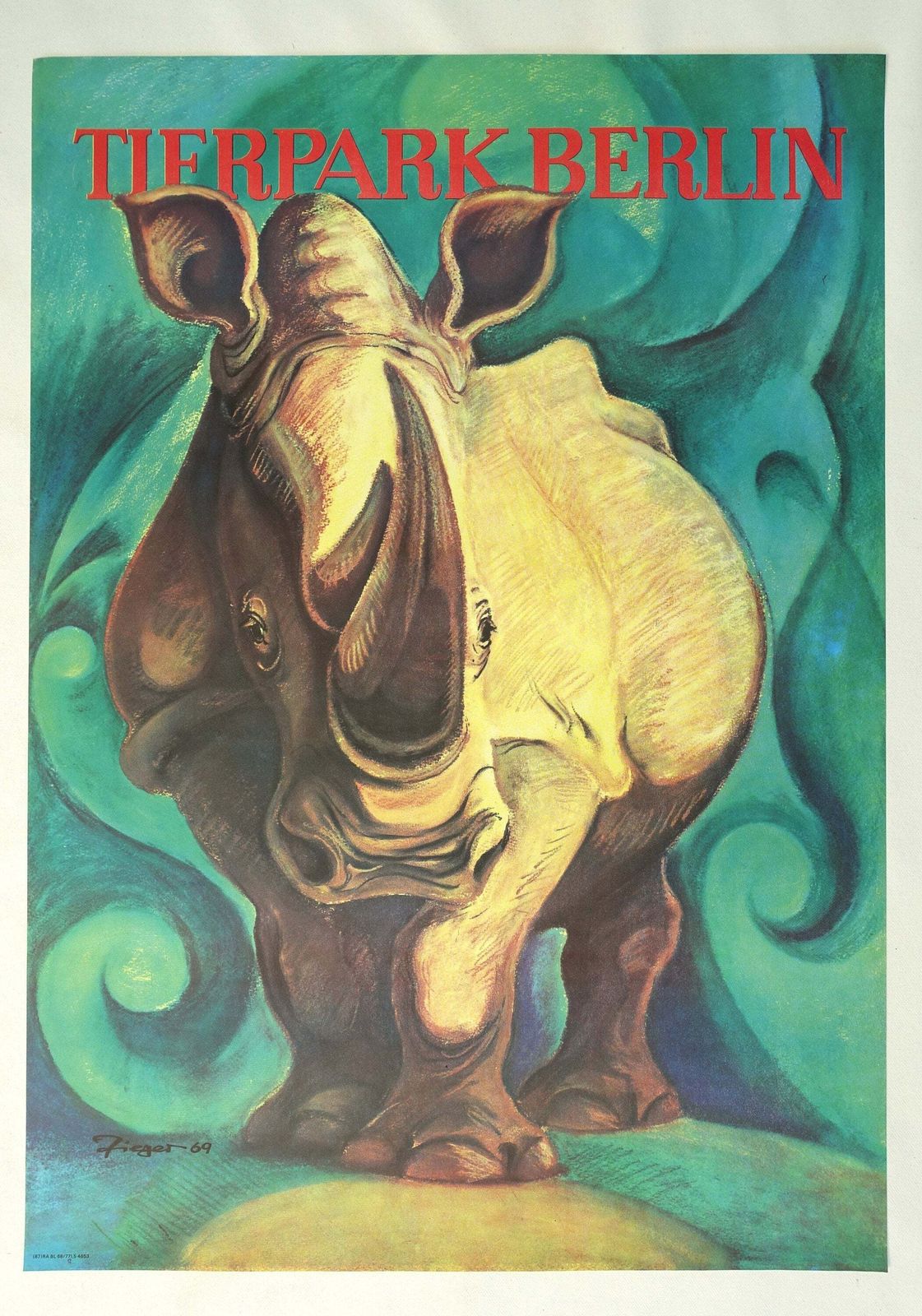1969 Tierpark Berlin (Rhino)   Original Vintage Poster photo furniture