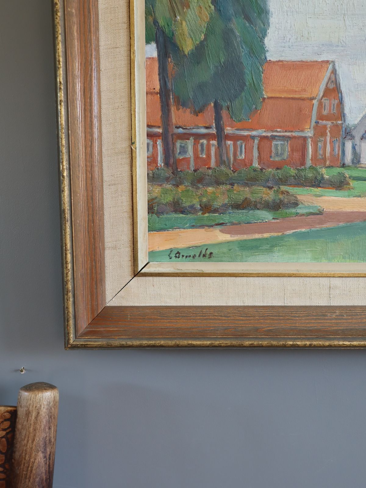 Red Roofs, Oil Painting, Mid 20th Century photo 528.0