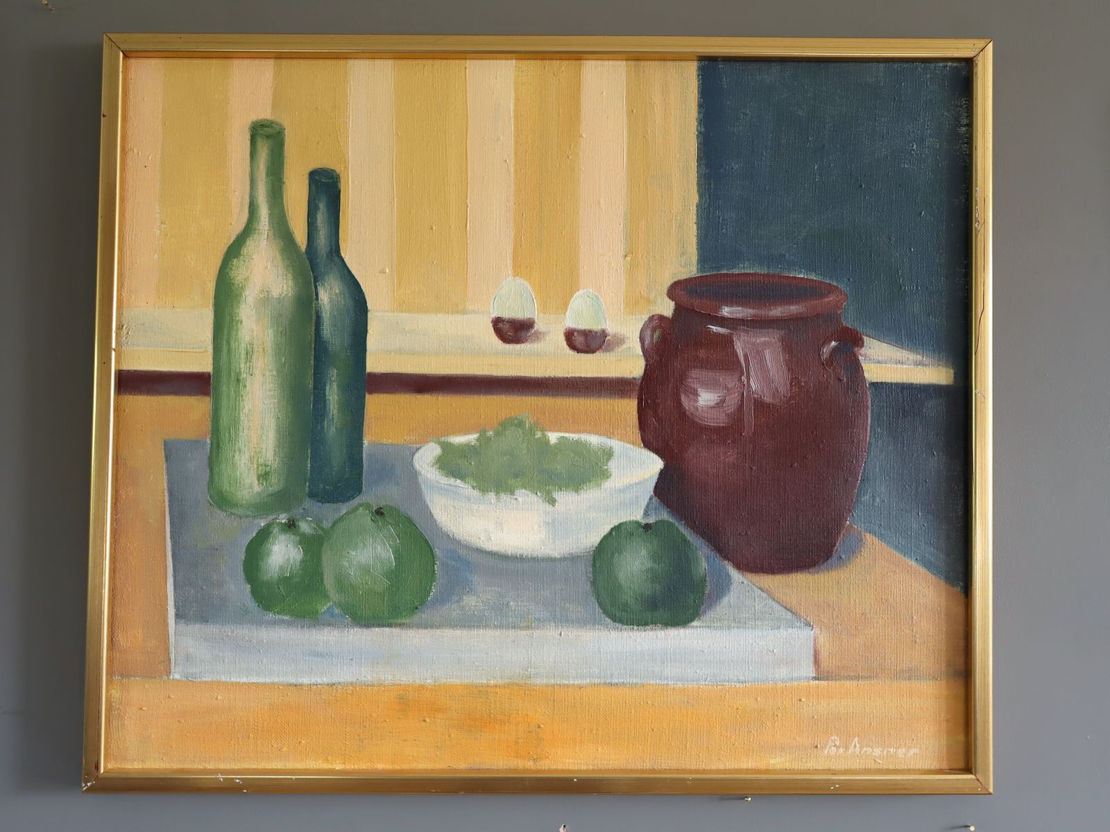 Still Life With Green Bottles, Oil Painting