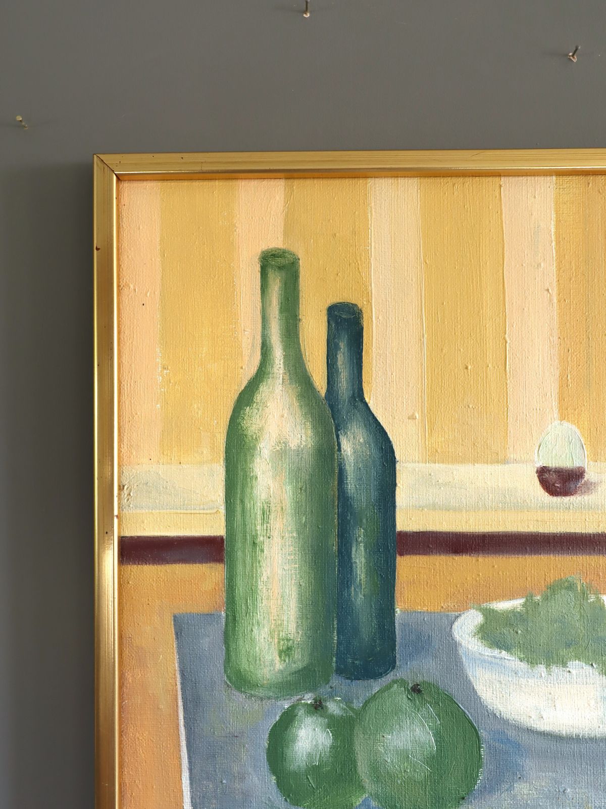 Still Life With Green Bottles, Oil Painting photo vinterior