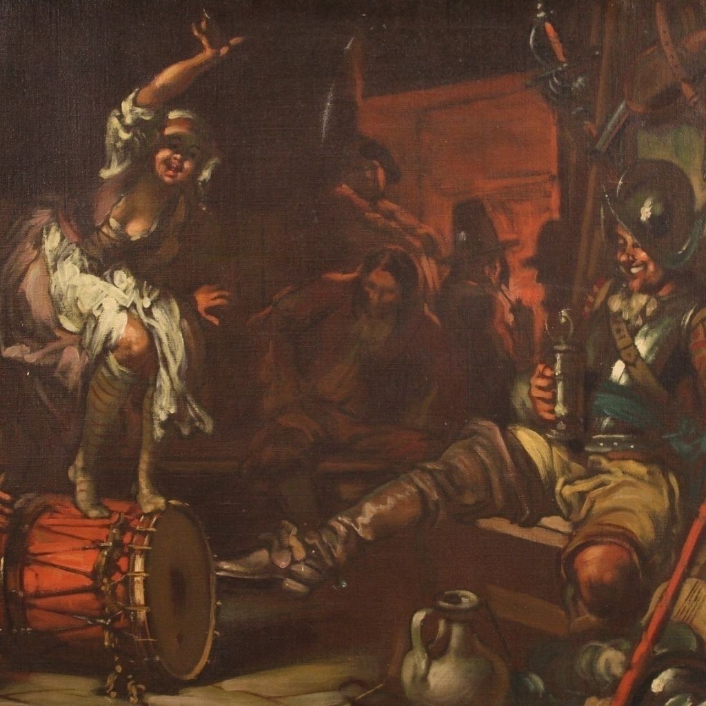 Italian Popular Scene Painting Signed Mattia Traverso From 20th Century photo buy