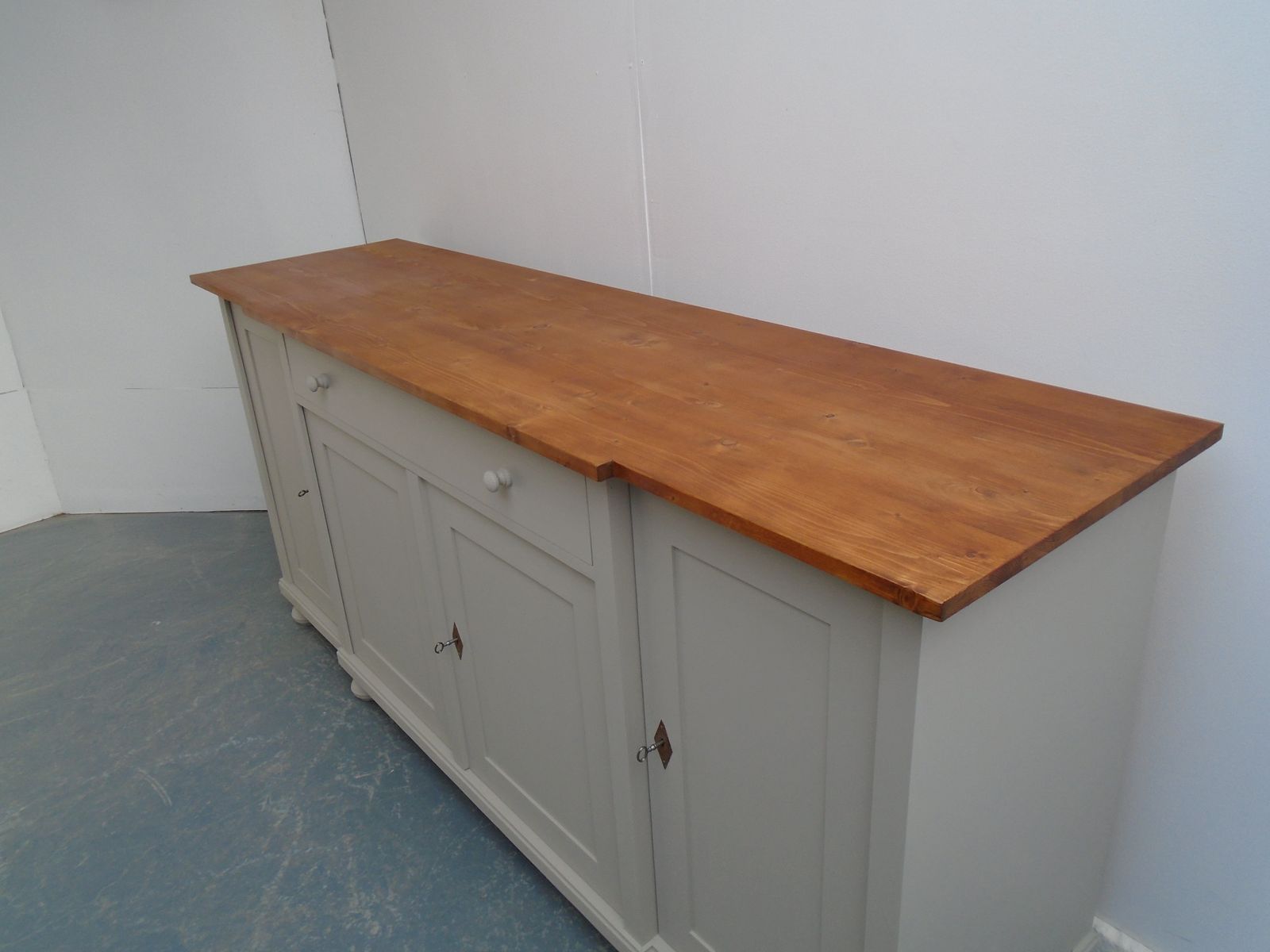 A Fantastically Painted Putty Reclaimed Pine Dresser Base / Tv Stand photo vintage