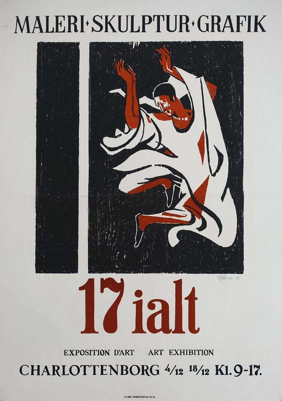 1948 Danish Arts Exhibition Poster Charlottenborg   Original Vintage Poster