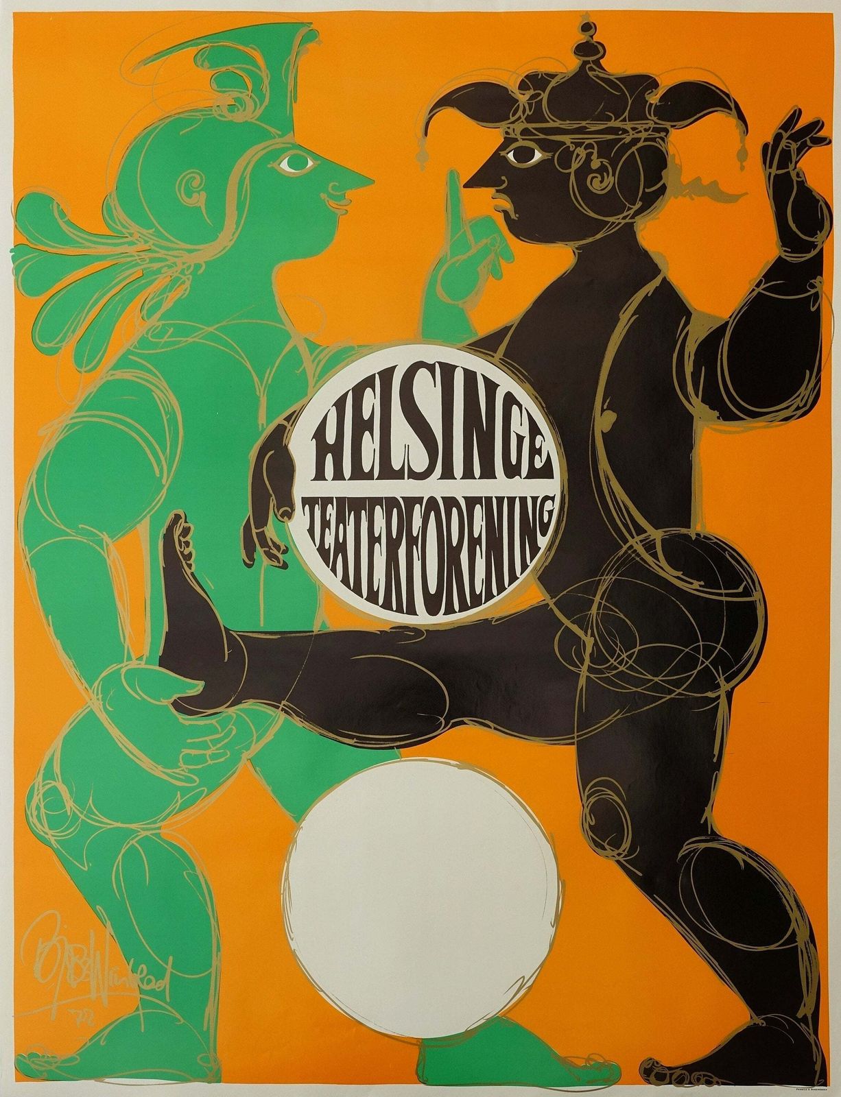 1972 Bjørn Wiinblad's The Elsinore Theatre Society   Original Vintage Poster