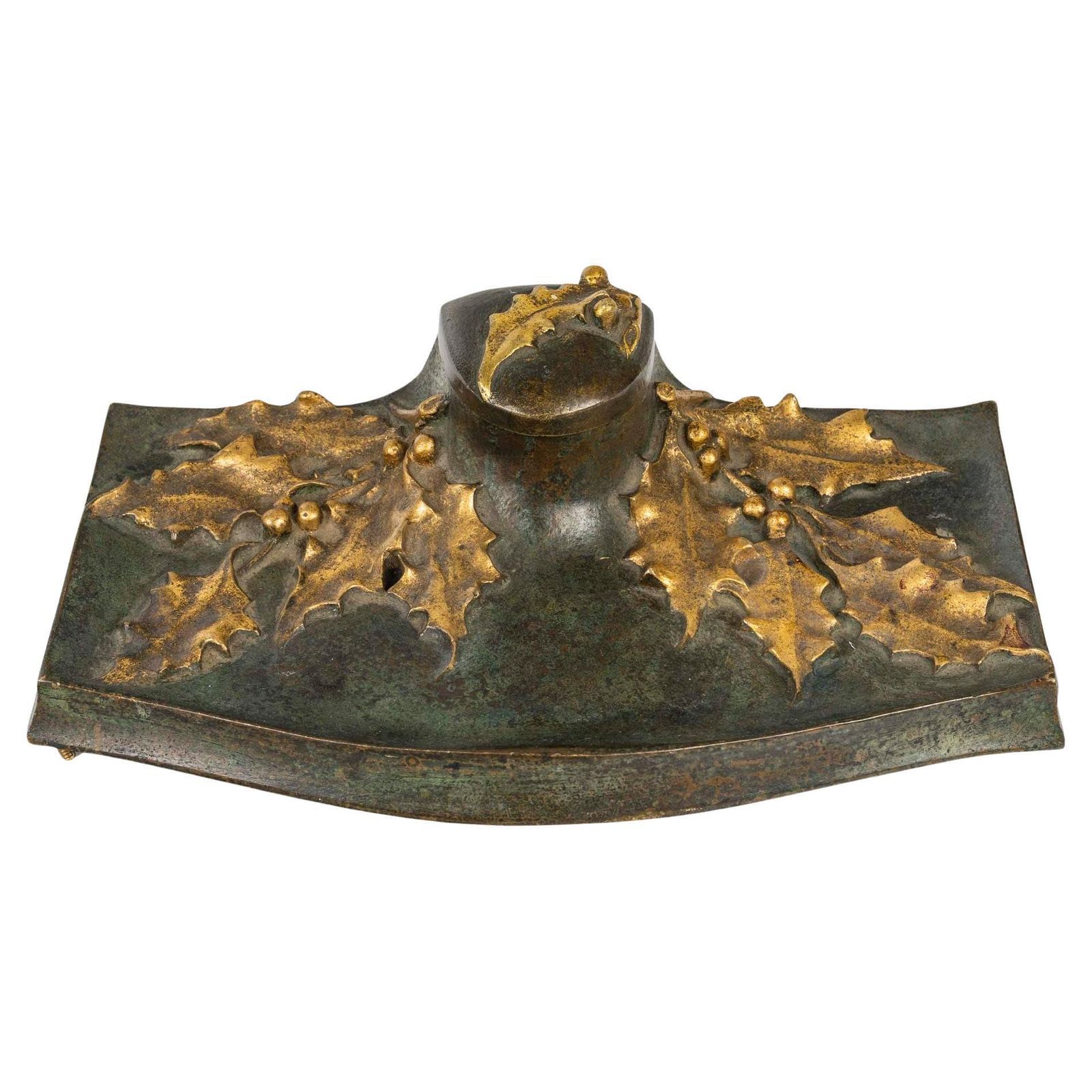 An Art Nouveau Patinated And Gilt Bronze Inkwell, Circa 1900.