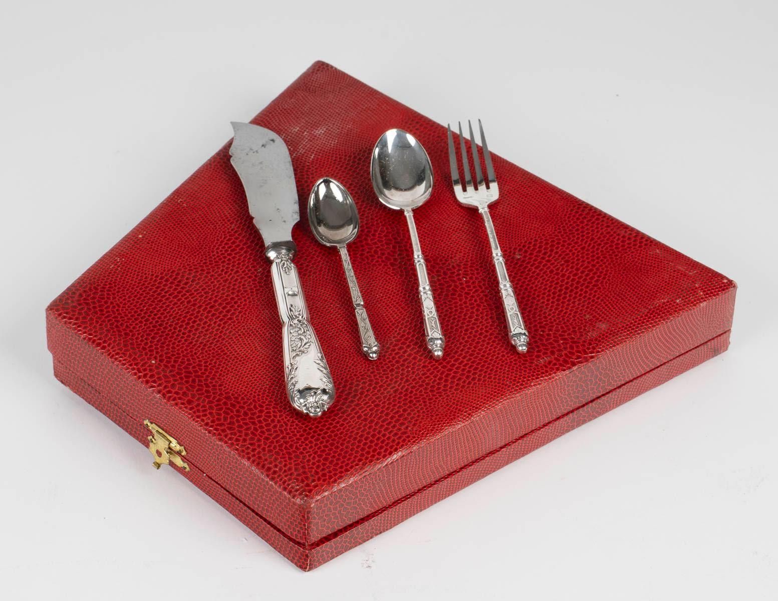 Silver Plated Cutlery Set For A Child, 19th Century, Napoleon III Period. photo vintage