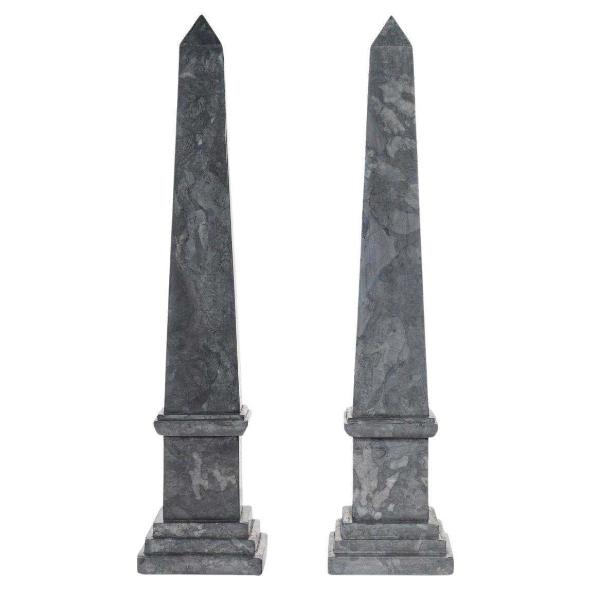 Pair Of Marble Obelisks, 20th Century, Napoleon III Style.