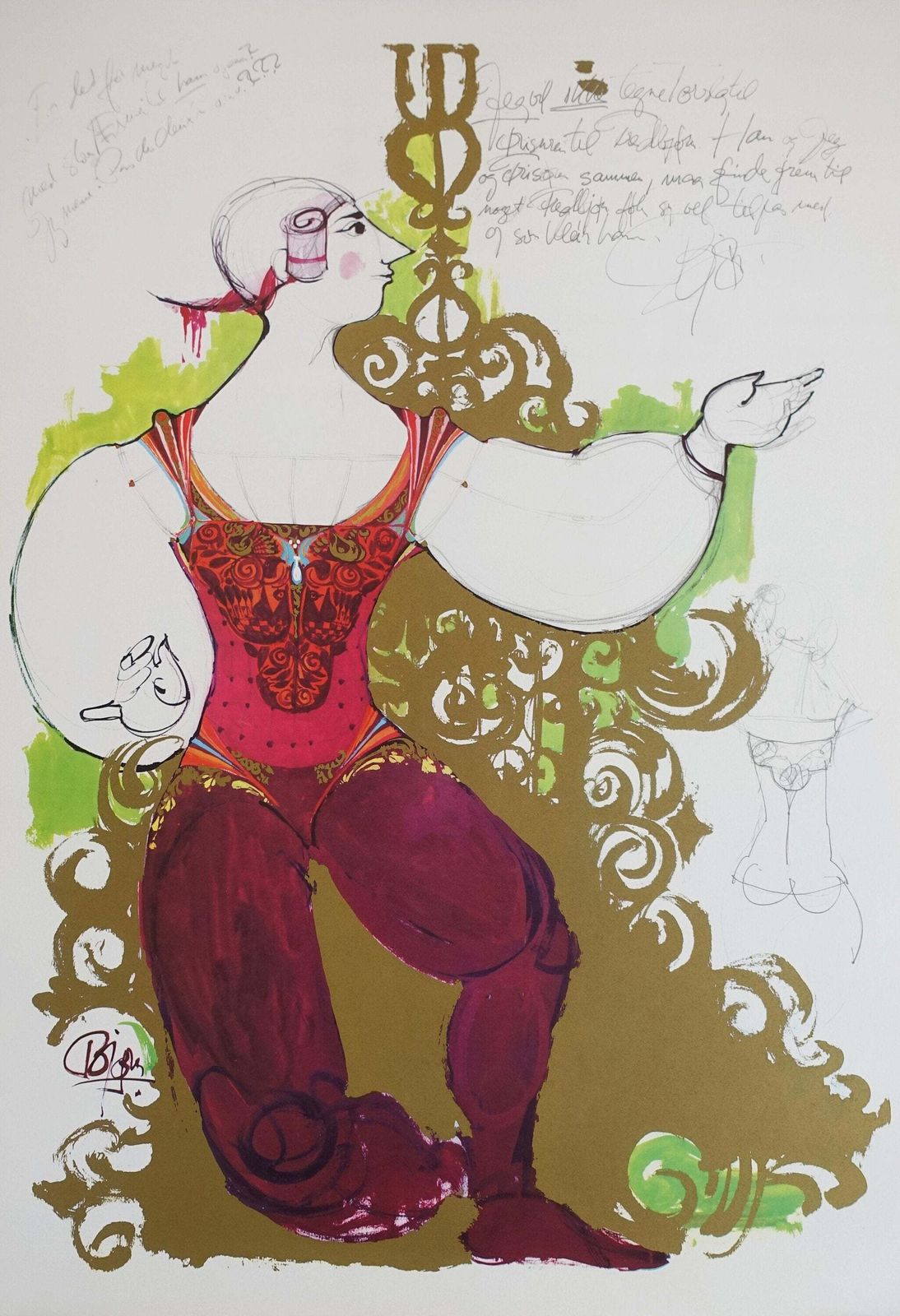 1970s Wiinblad's Prince From The Swineherd Costume Sketch   Original Vintage Poster