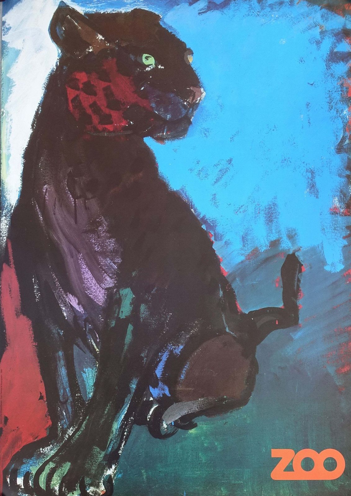 1982 Copenhagen Zoo Panther   Original Vintage Poster