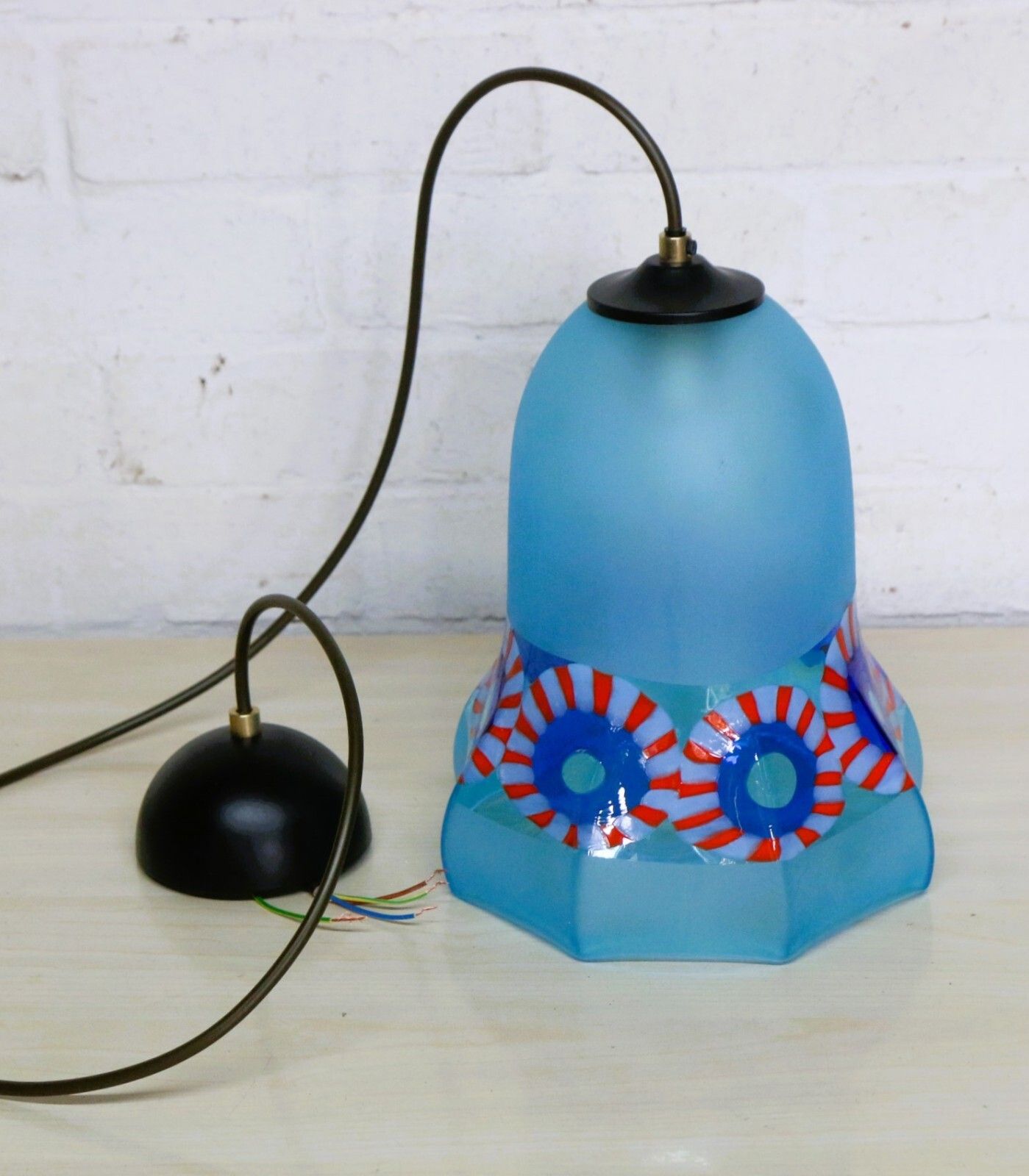 Ceiling Light Vintage Murano Italian Frosted Blue Glass Millefiori Pendant photo Lighting