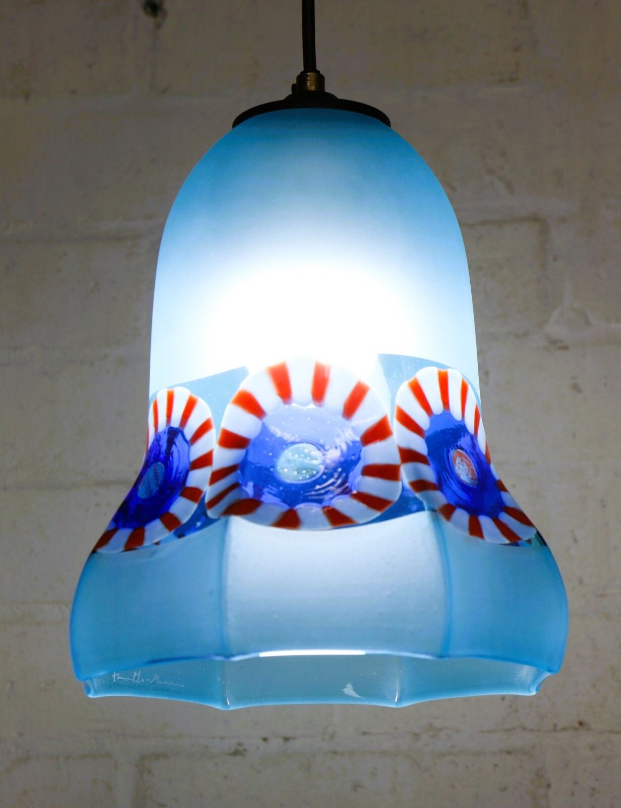 Ceiling Light Vintage Murano Italian Frosted Blue Glass Millefiori Pendant photo buy