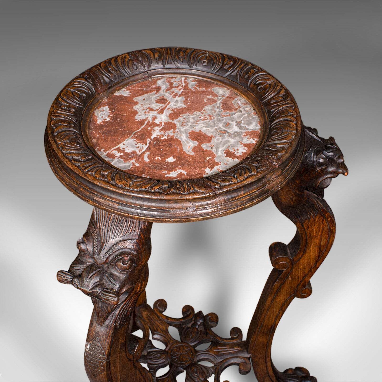 Vintage Jardiniere Stand, Oriental, Beech, Marble, Wine, Lamp Table, Art Deco photo buy