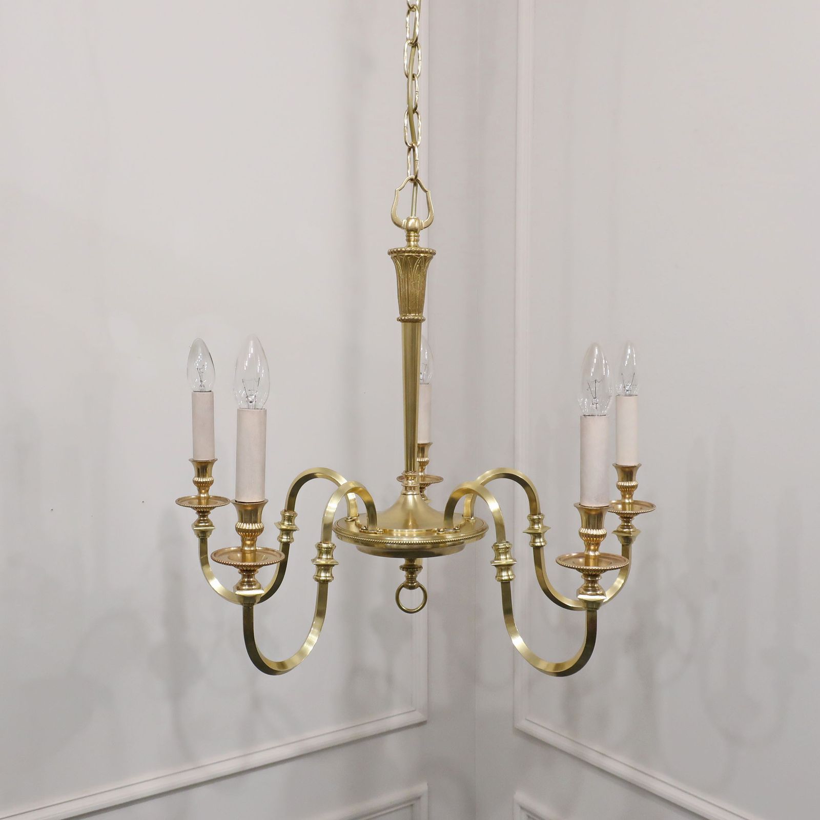 French Early 20th Century Gilt Bronze Five Arm Chandelier