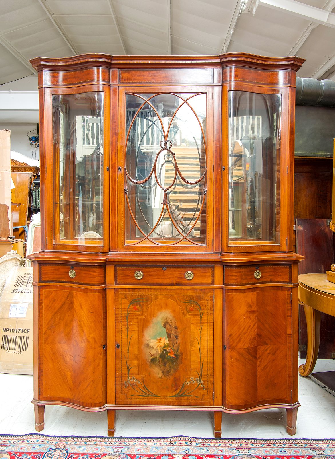 Antique Satinwood Painted Serpentine Cabinet photo for sale