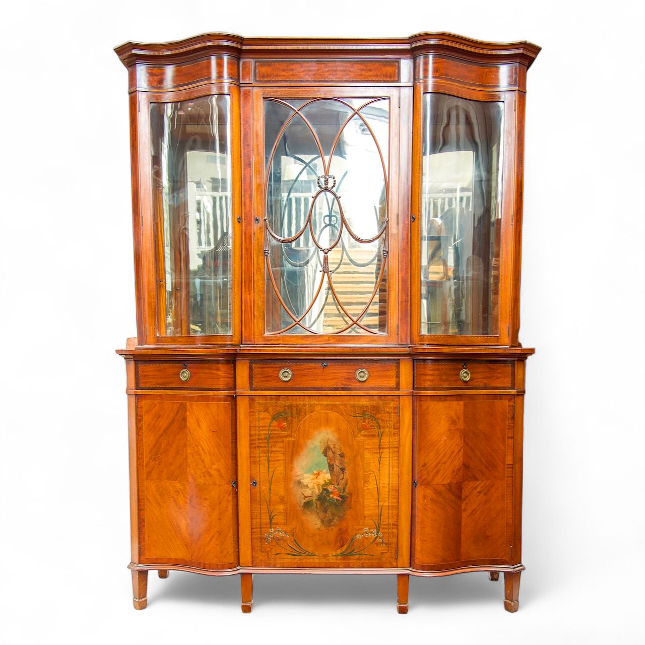 Antique Satinwood Painted Serpentine Cabinet