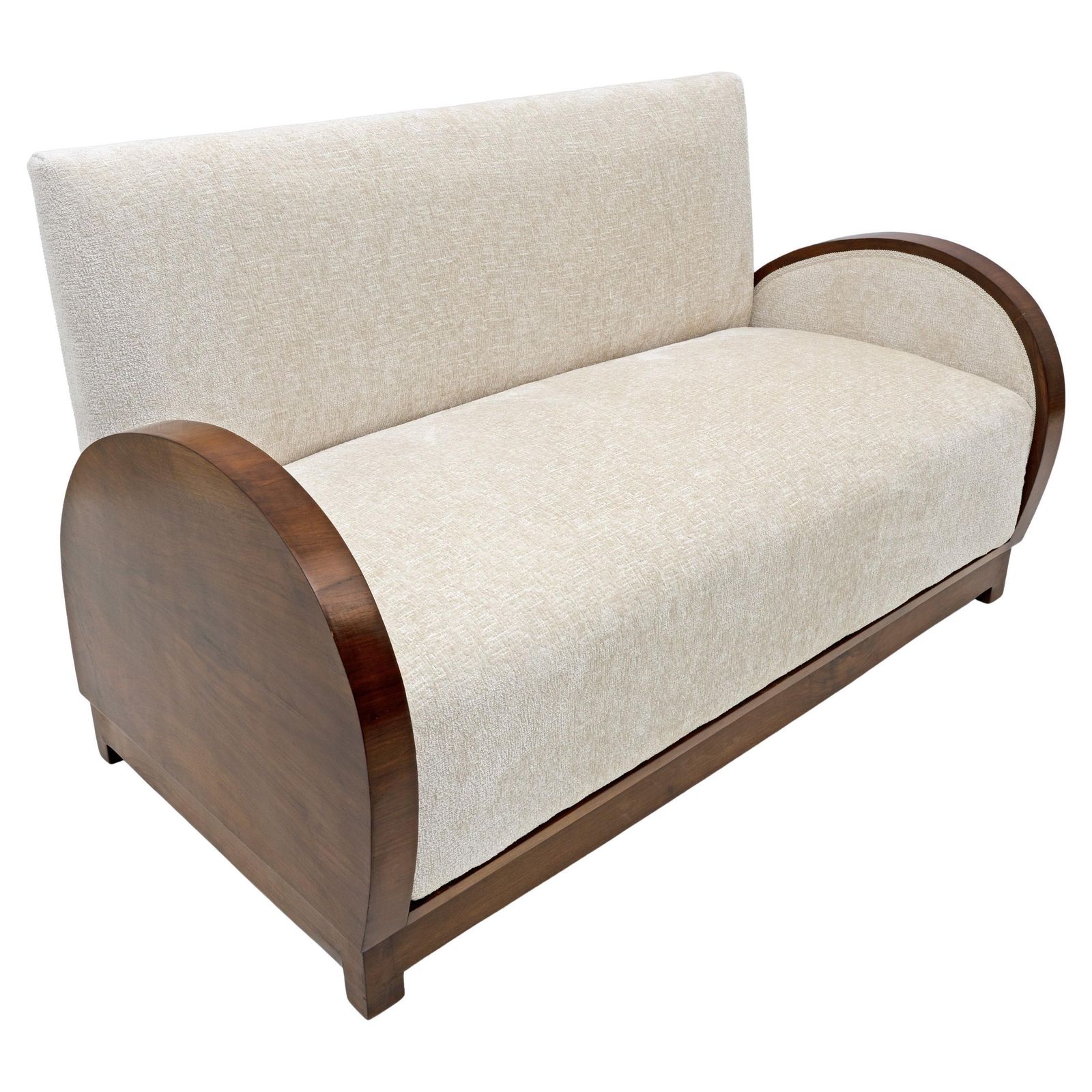 Art Deco Bouclè And Walnut Loveseat, Italy, 1930s
