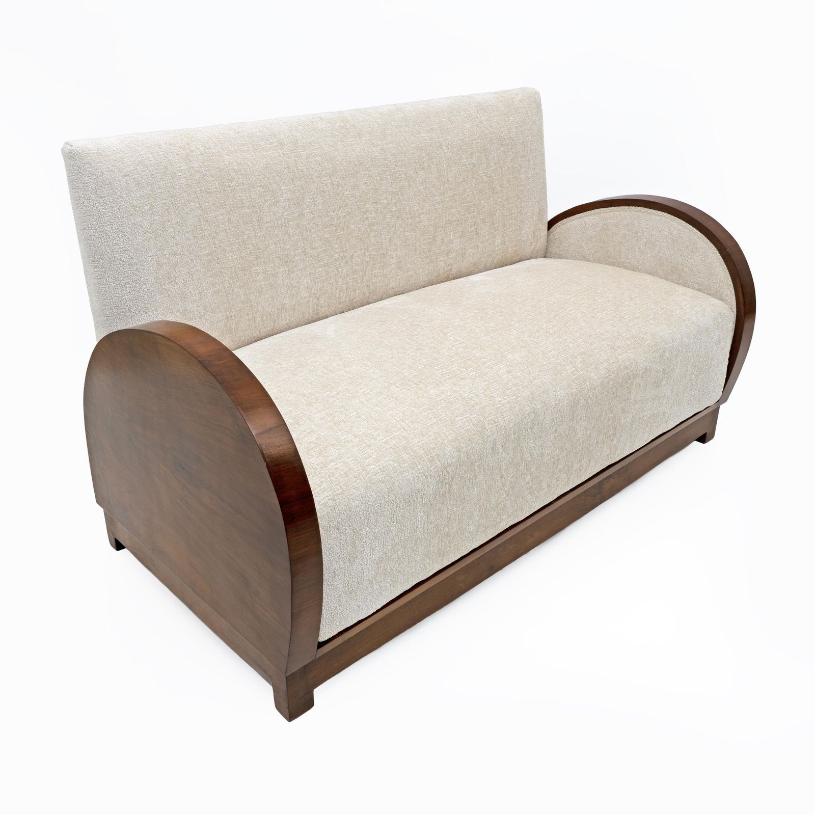 Art Deco Bouclè And Walnut Loveseat, Italy, 1930s photo buy