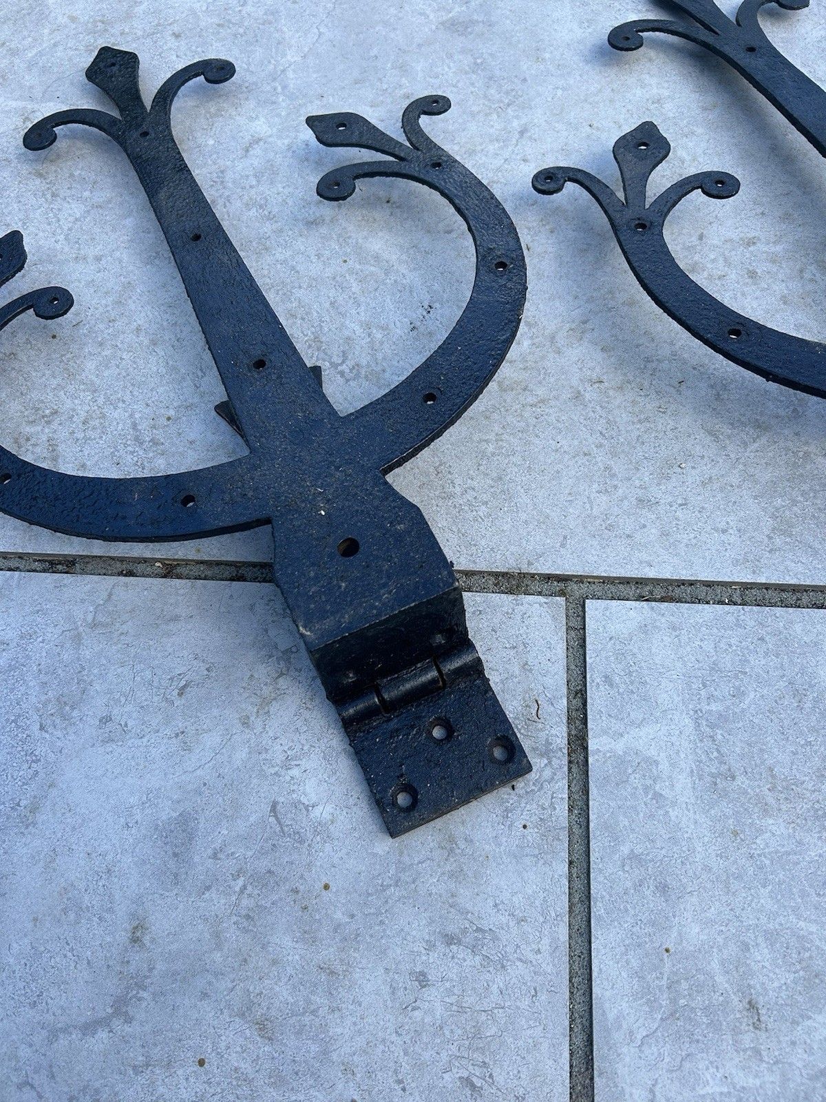 Pair Cast Iron Front Door Hinges 18th Century Reclaim Period Antique Old Metal photo vintage