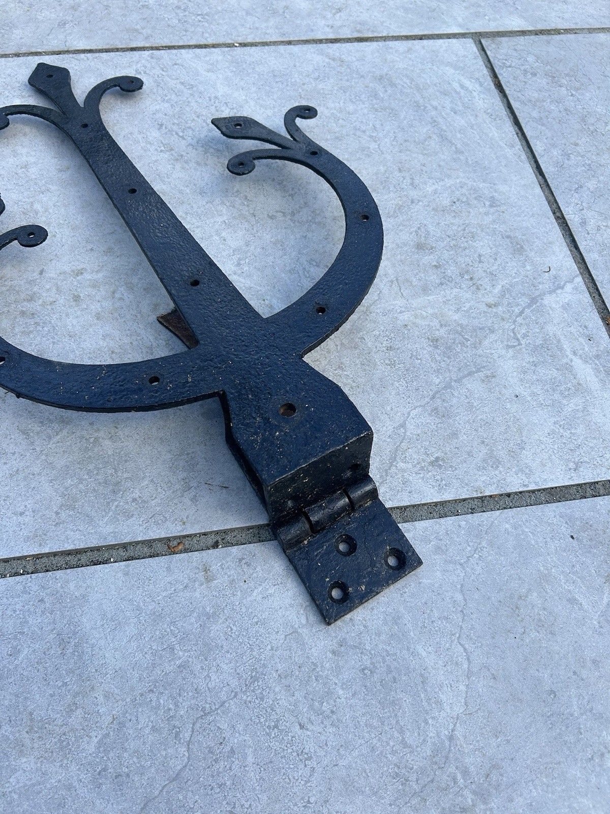 photo furniture Pair Cast Iron Front Door Hinges 18th Century Reclaim Period Antique Old Metal
