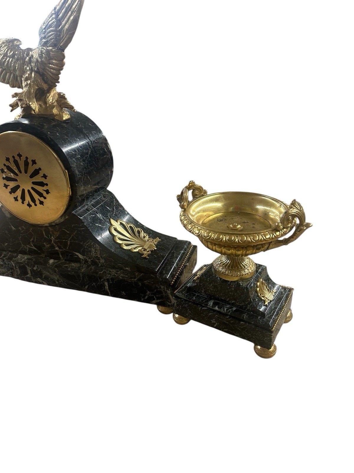 photo furniture Antique Mantel Clock 19th Century Green Marble Ormulu Bronze Urn Set French Old
